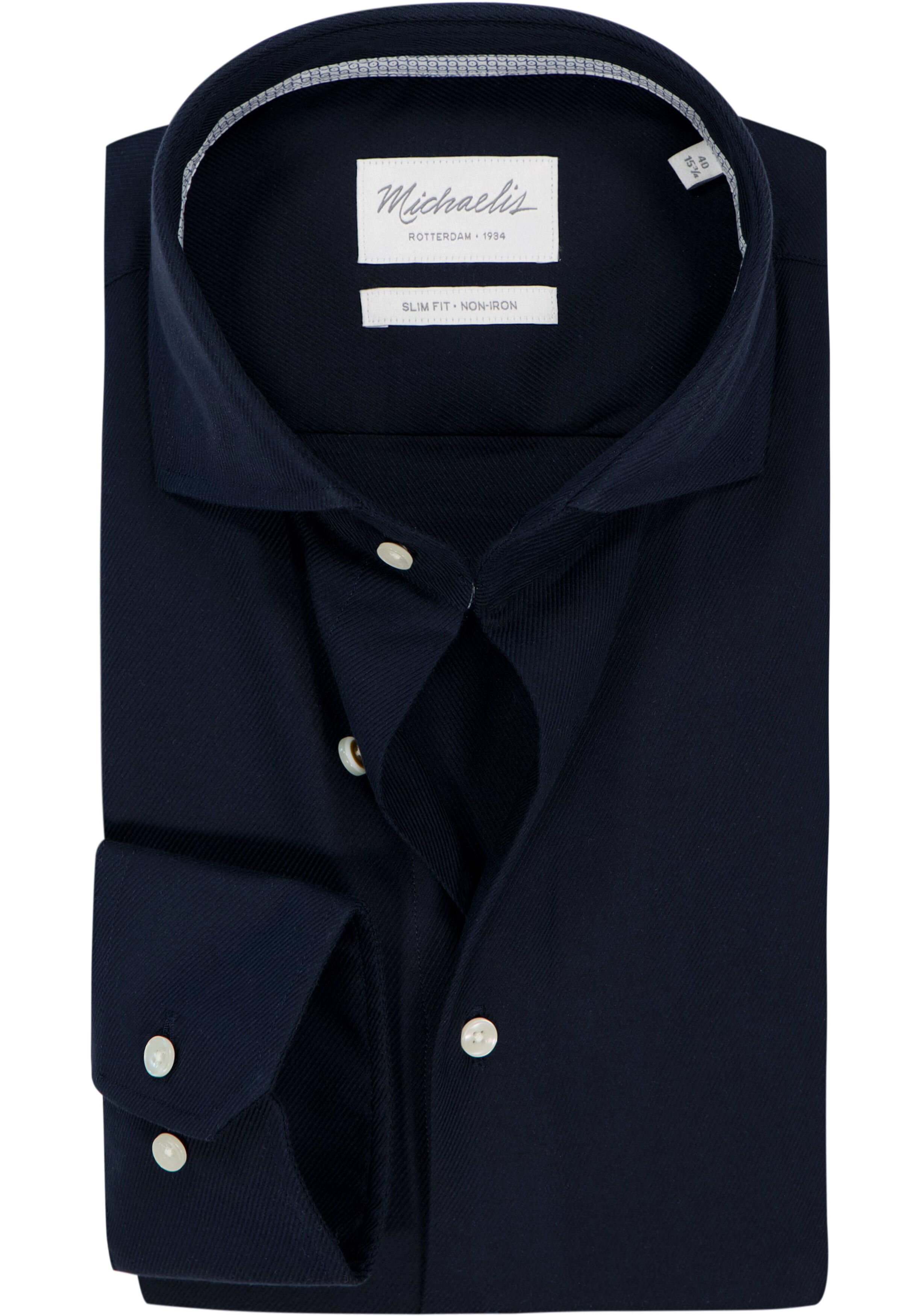Michaelis slim fit heren overhemd, twill, donkerblauw