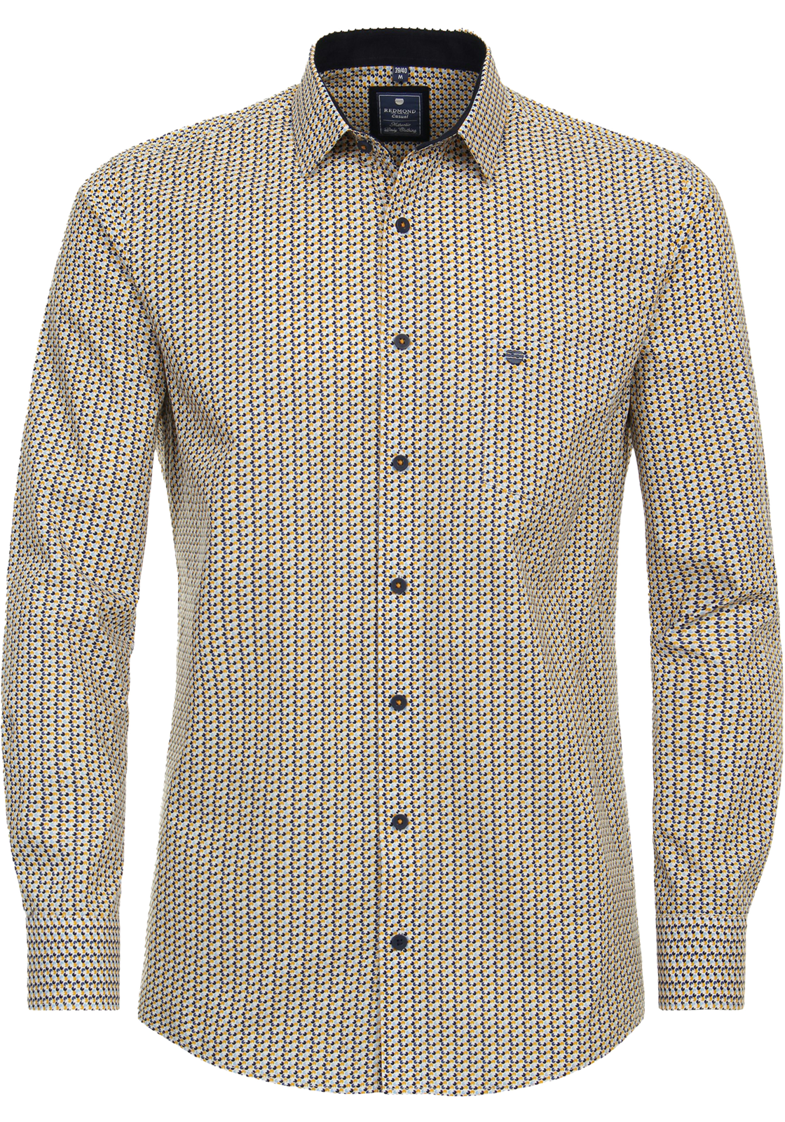 Redmond comfort fit overhemd, popeline, wit met geel en blauw dessin Redmond comfort fit overhemd, popeline, wit met geel en blauw dessin