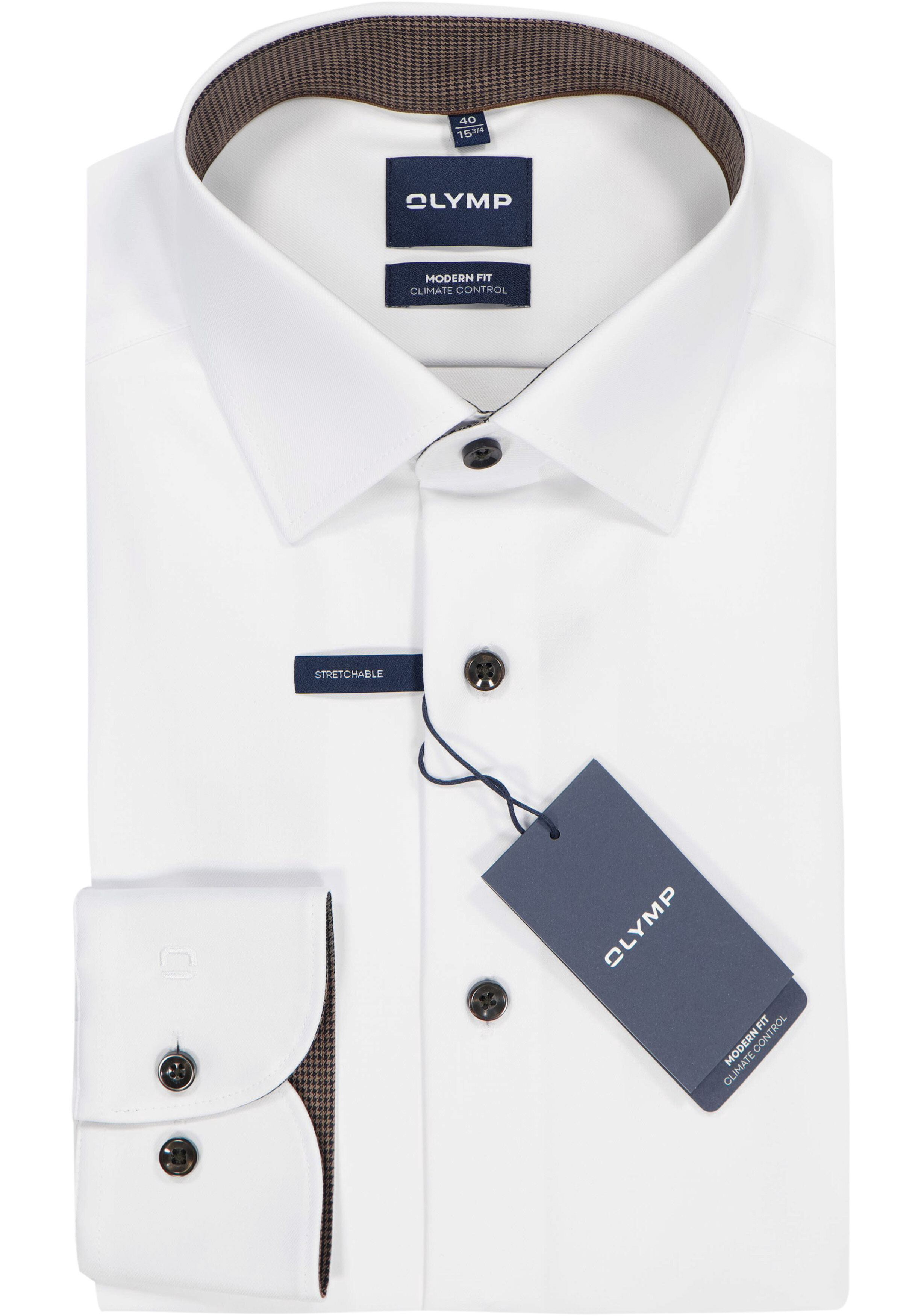 OLYMP 24/7 Luxor modern fit overhemd, twill, wit