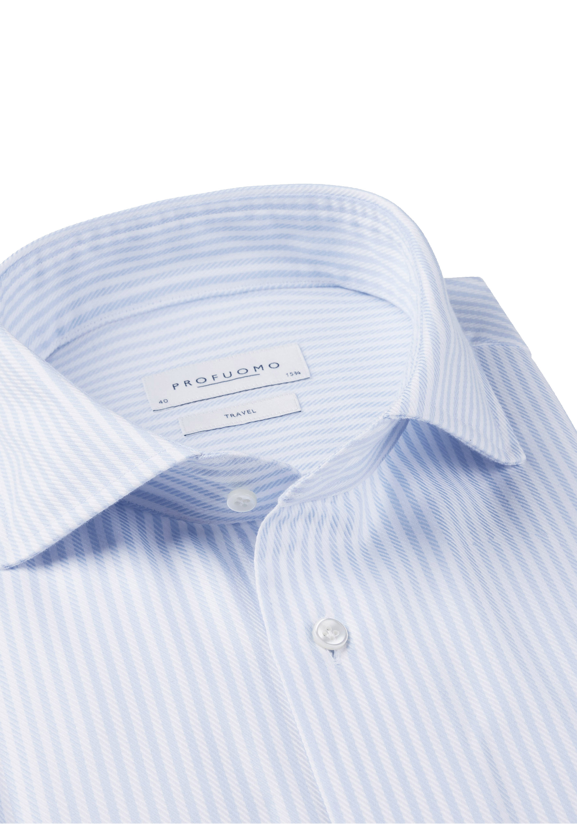 Profuomo slim fit heren overhemd, twill, lichtblauw met wit gestreept