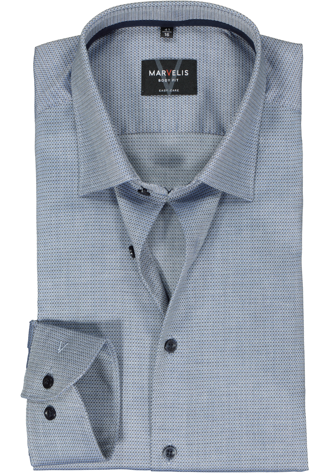 1-4062534770299_marvelis-overhemd_HR MARVELIS body fit overhemd, structuur, donkerblauw mini dessin