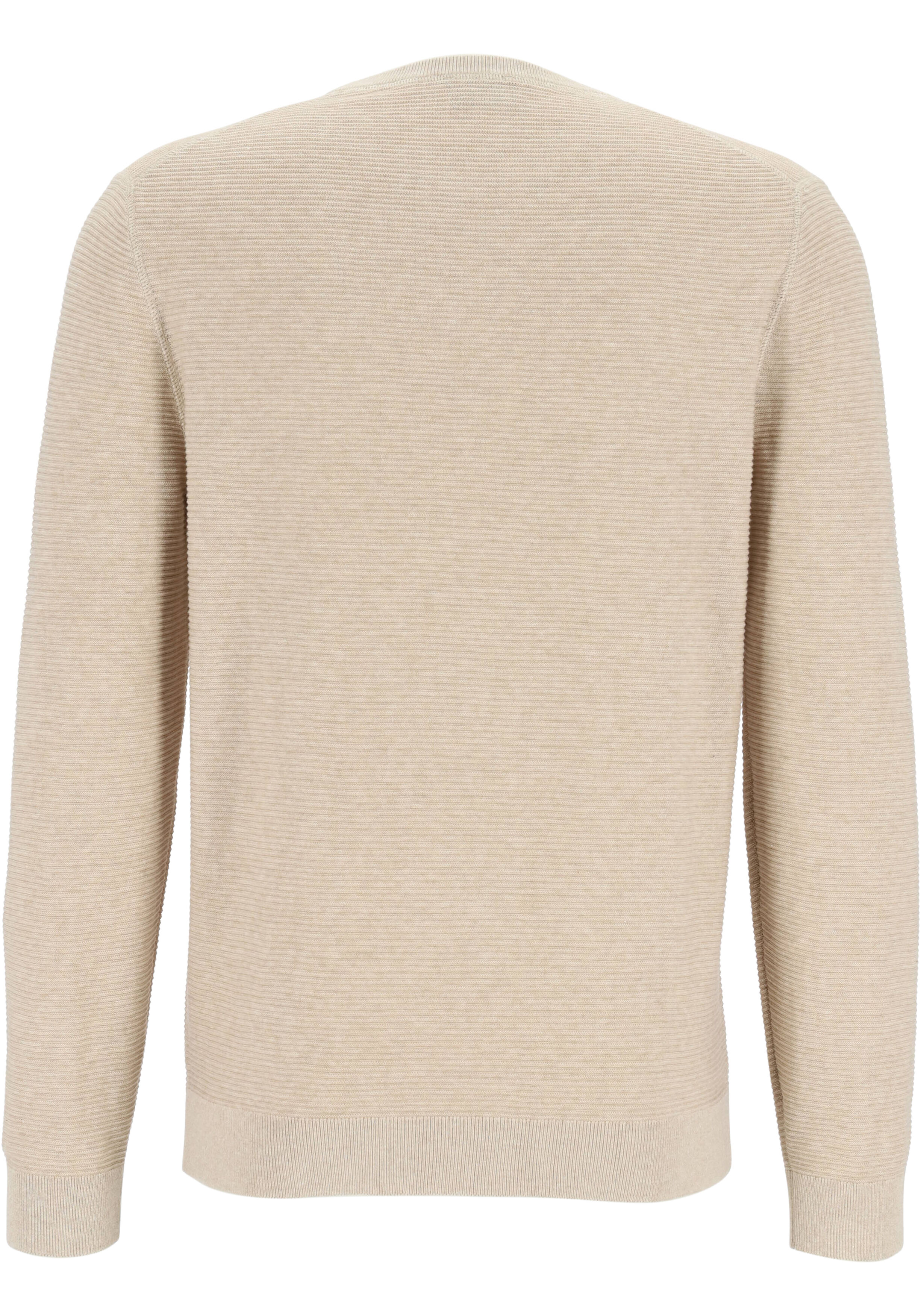 OLYMP modern fit trui katoen, structuur, O-hals, beige