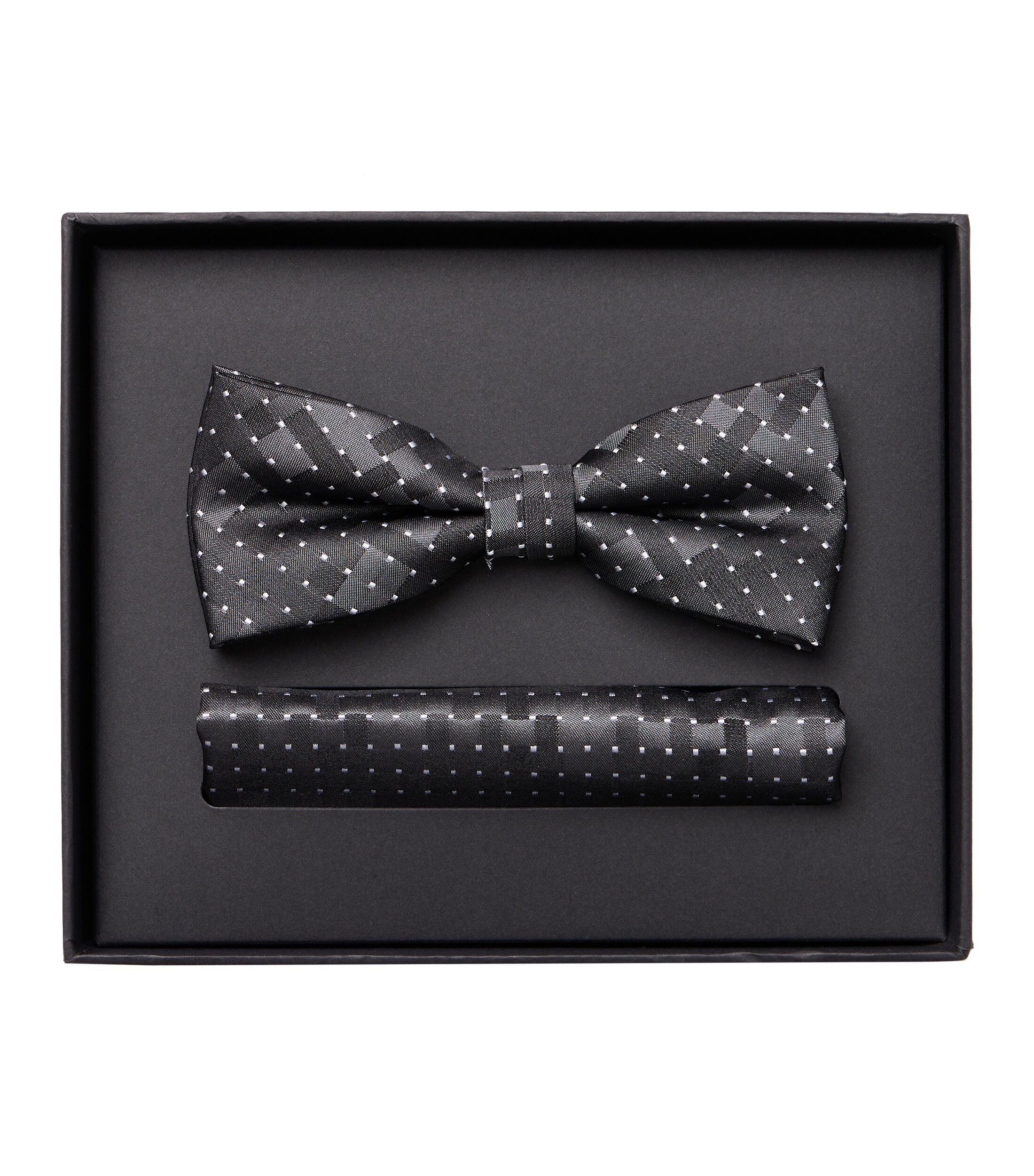 VENTI set met vlinderdas en pochet, grijs, zwart, wit dessin