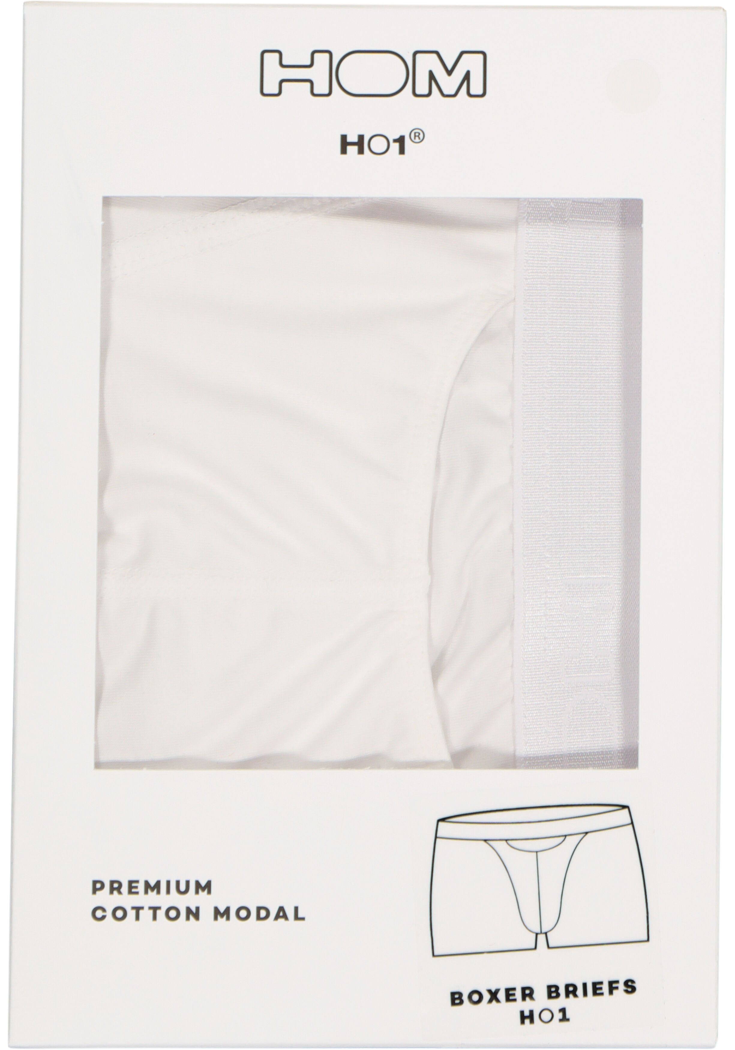 HOM HO1 boxer briefs (1-pack), heren boxer kort met horizontale gulp, wit