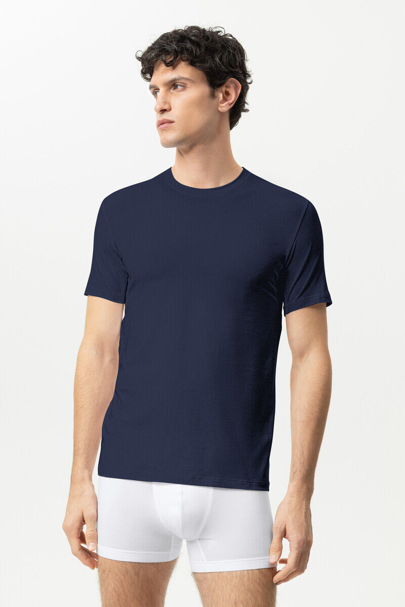Mey heren T-shirt Business Class Premium, T-shirt korte mouw met O-hals, donkerblauw