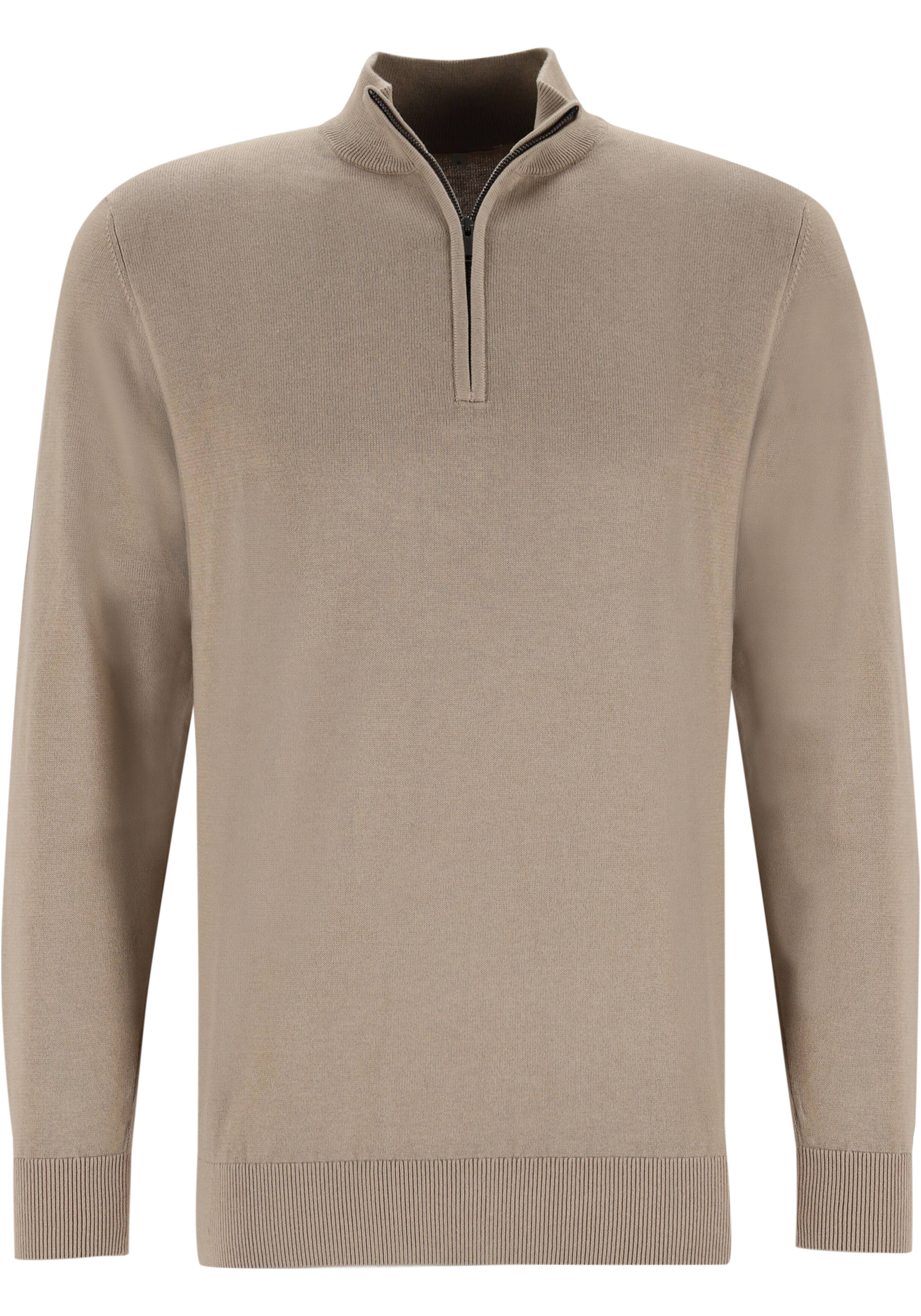 Michaelis heren trui katoenmengsel, slim fit trui met korte rits, beige