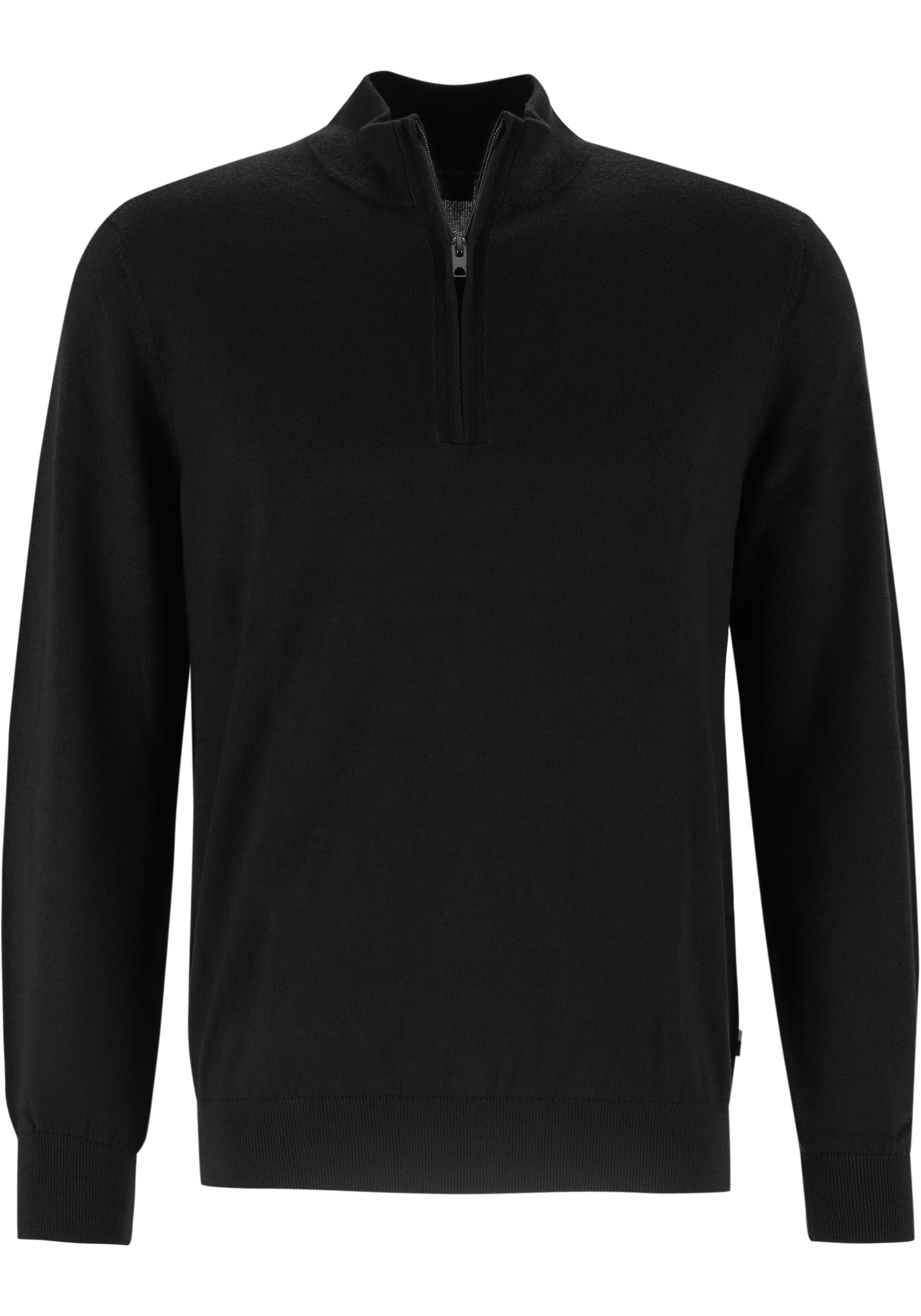 OLYMP Casual modern fit half zip trui wol, korte rits, zwart
