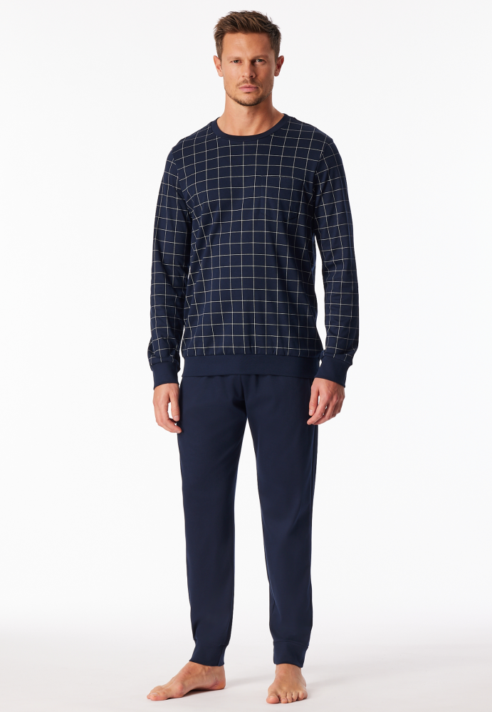 SCHIESSER Fine Interlock Pyjama lang, heren pyjama set, nachtblauw dessin