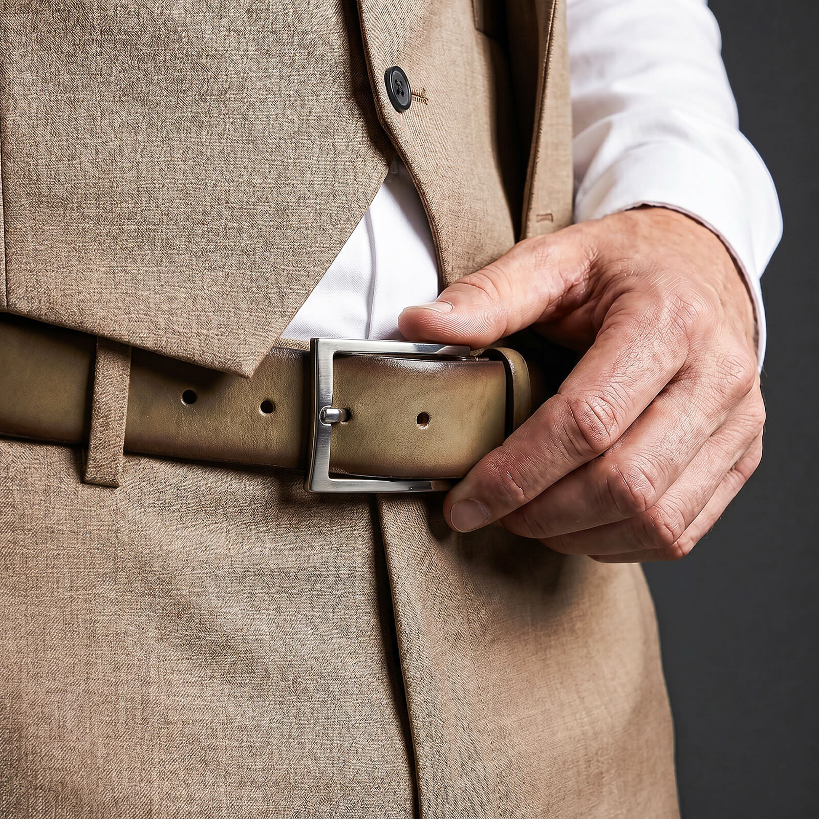 LINDENMANN leren heren riem, steen