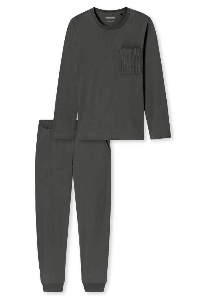 SCHIESSER Casual Essentials Pyjama lang, heren pyjama set, donkergroen