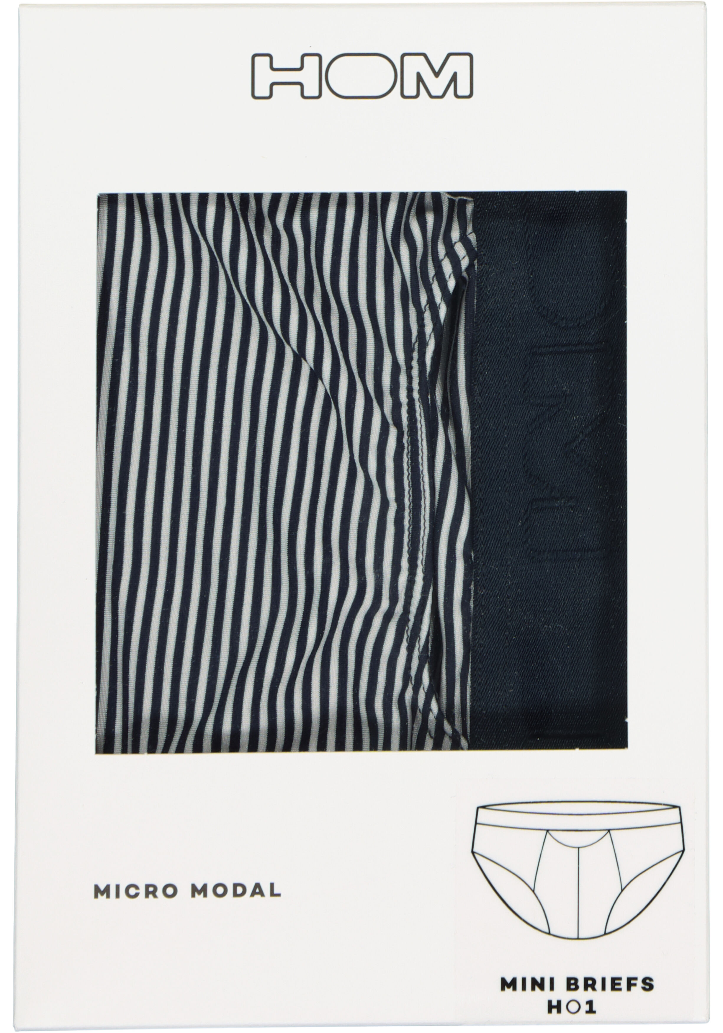 HOM Simon mini briefs HO1 (1-pack), herenslip met horizontale gulp, donkerblauw gestreept