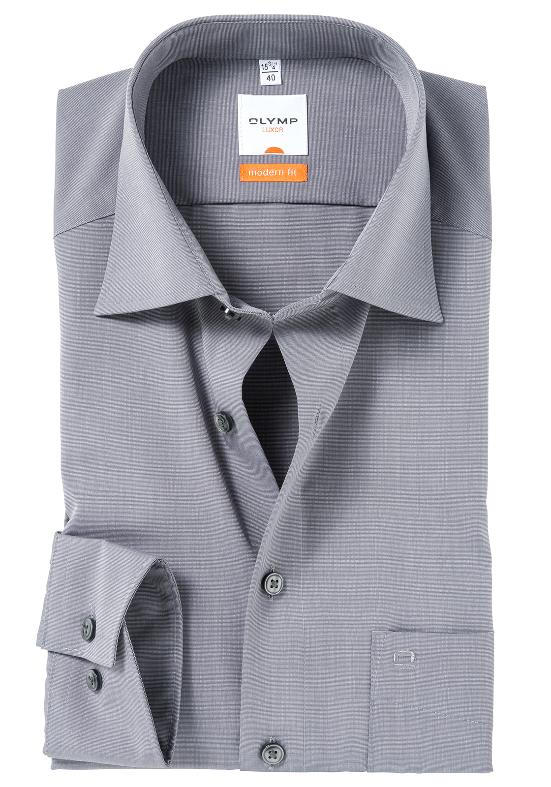 olymp-overhemd-03026460 OLYMP Luxor modern fit overhemd, grijs fil a fil