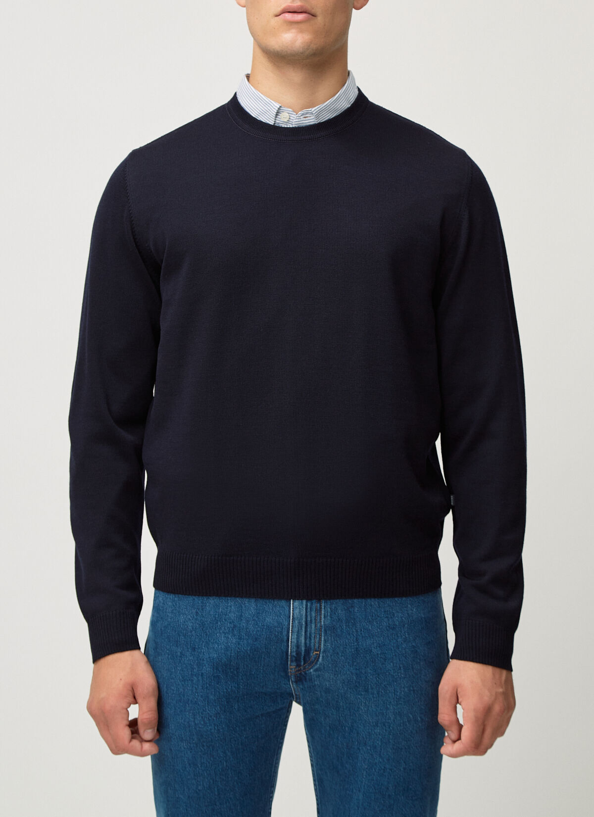 MAERZ Classic Fit heren trui met O-hals wol, navy blauw