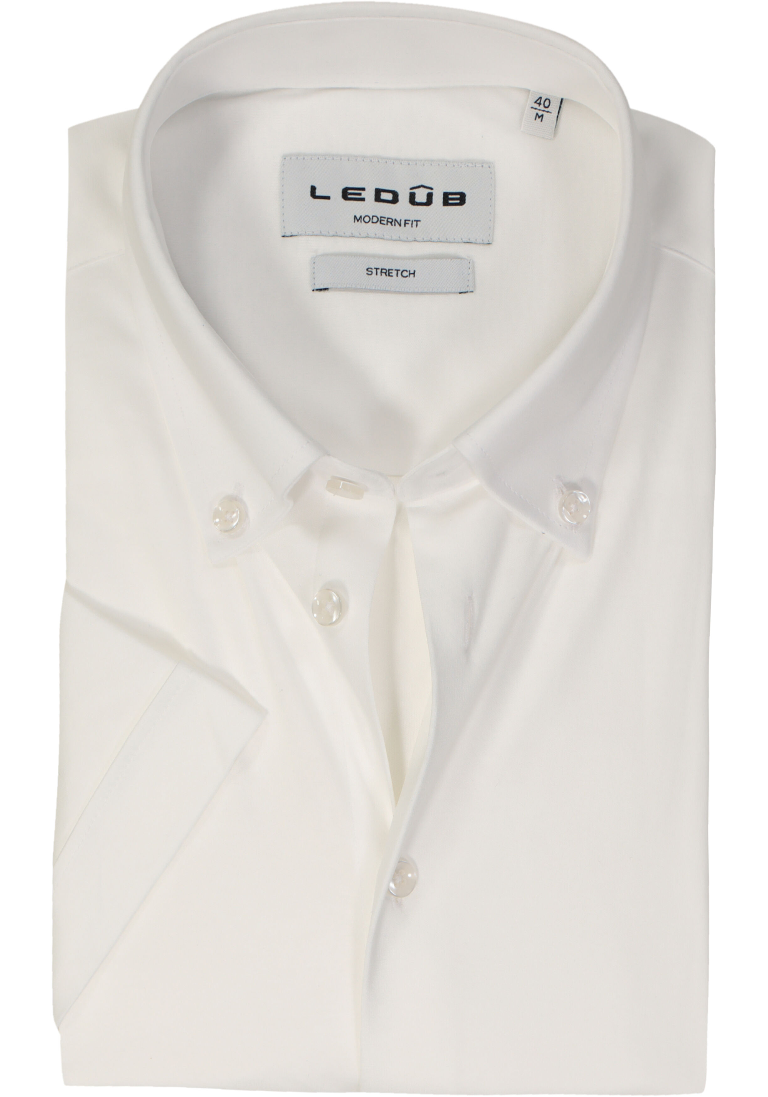 Ledub modern fit overhemd, korte mouw, popeline, wit