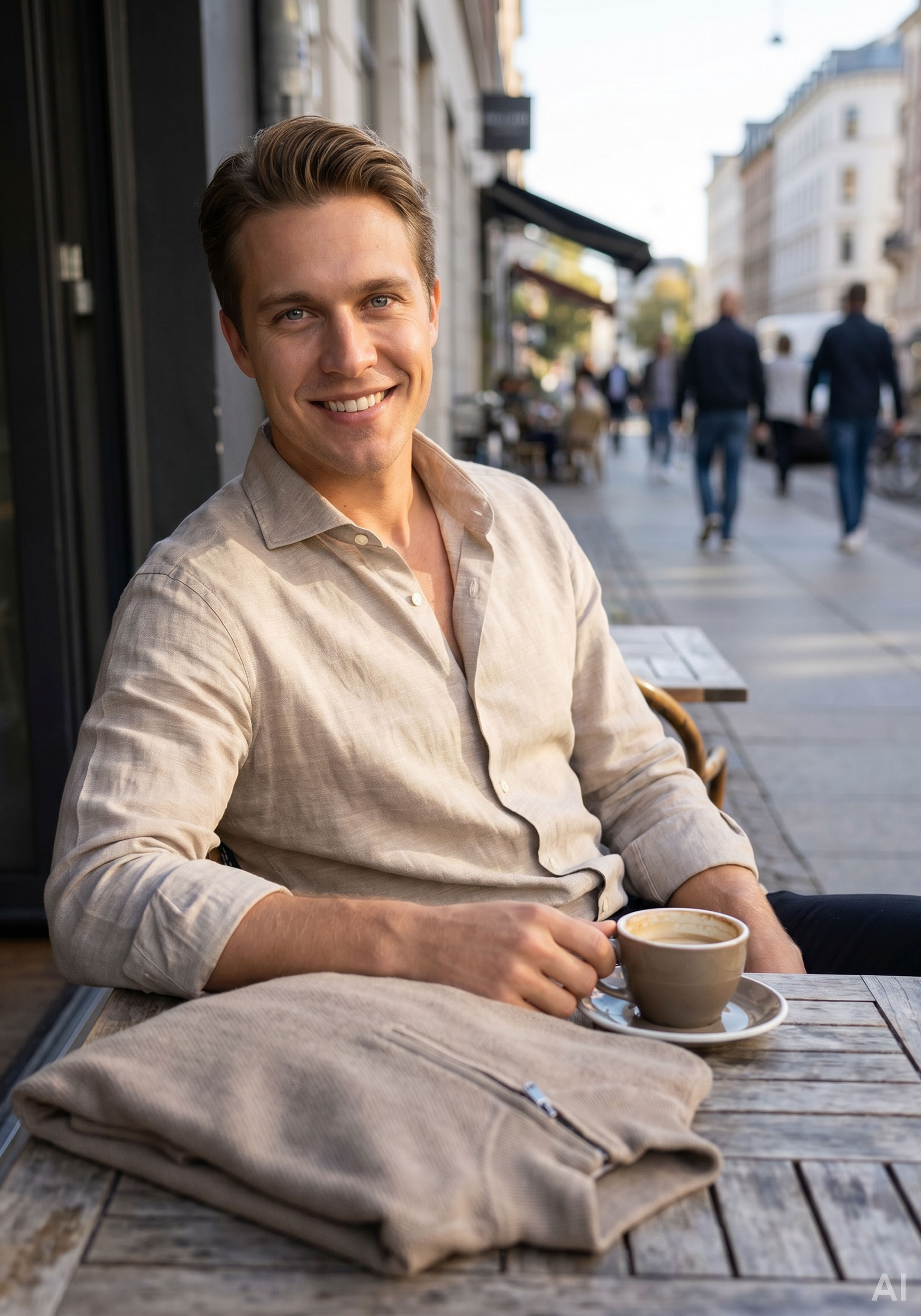 Profuomo slim fit heren overhemd, structuur, beige