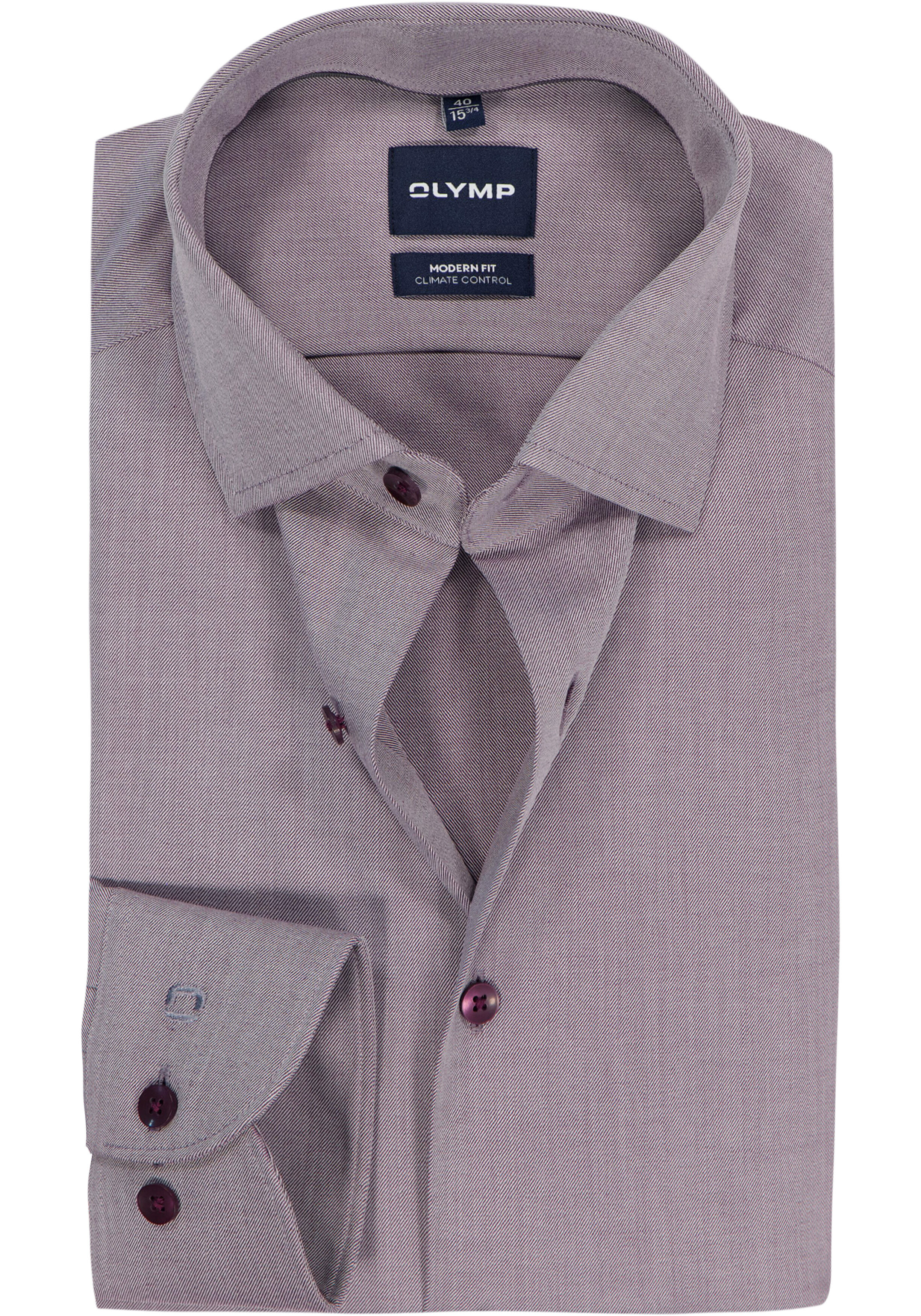 OLYMP 24/7 Luxor modern fit overhemd, twill, donker rood