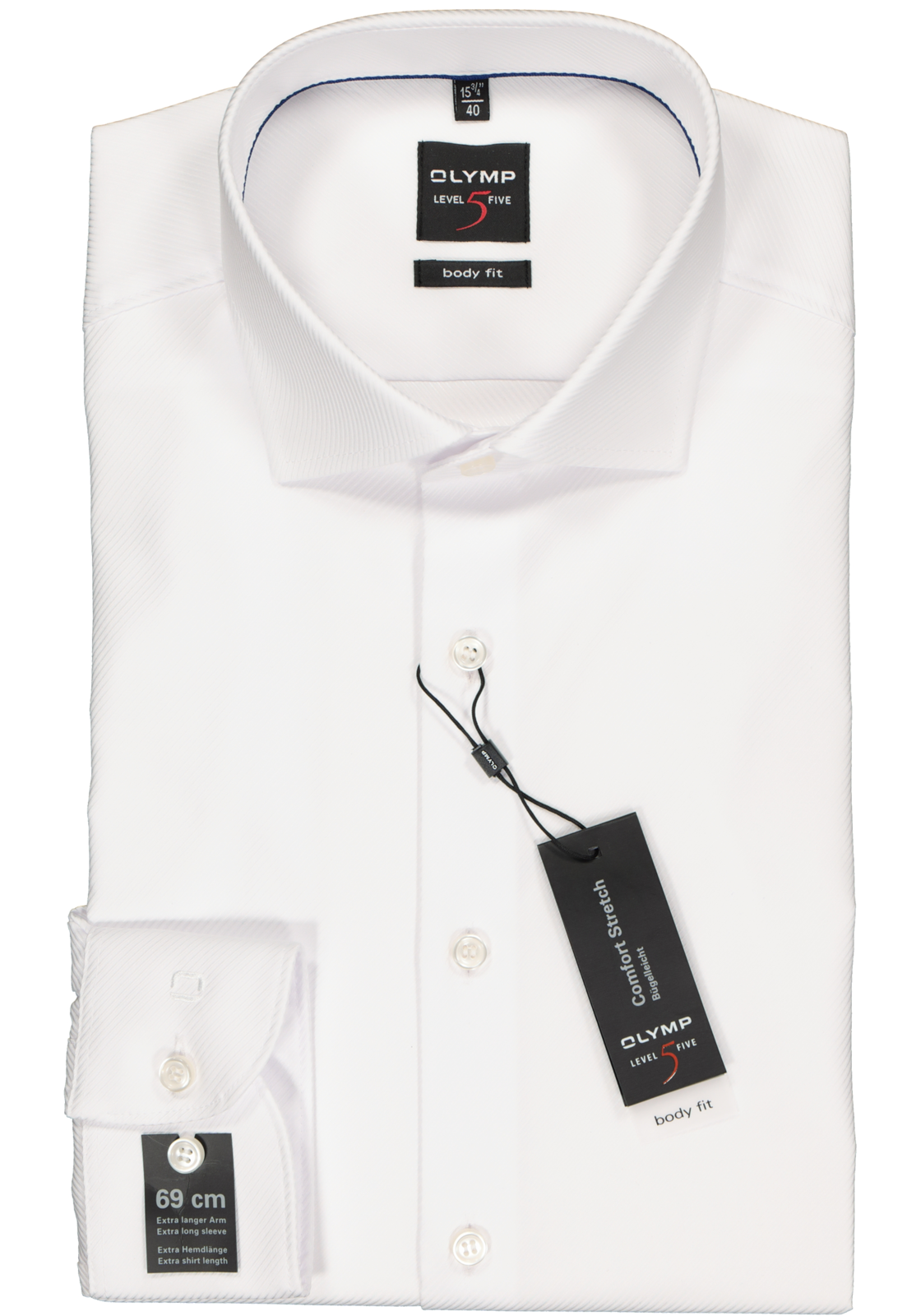 2-4060553230954_olymp-overhemd_HR OLYMP Level 5 body fit overhemd, mouwlengte 7, wit diamant twill