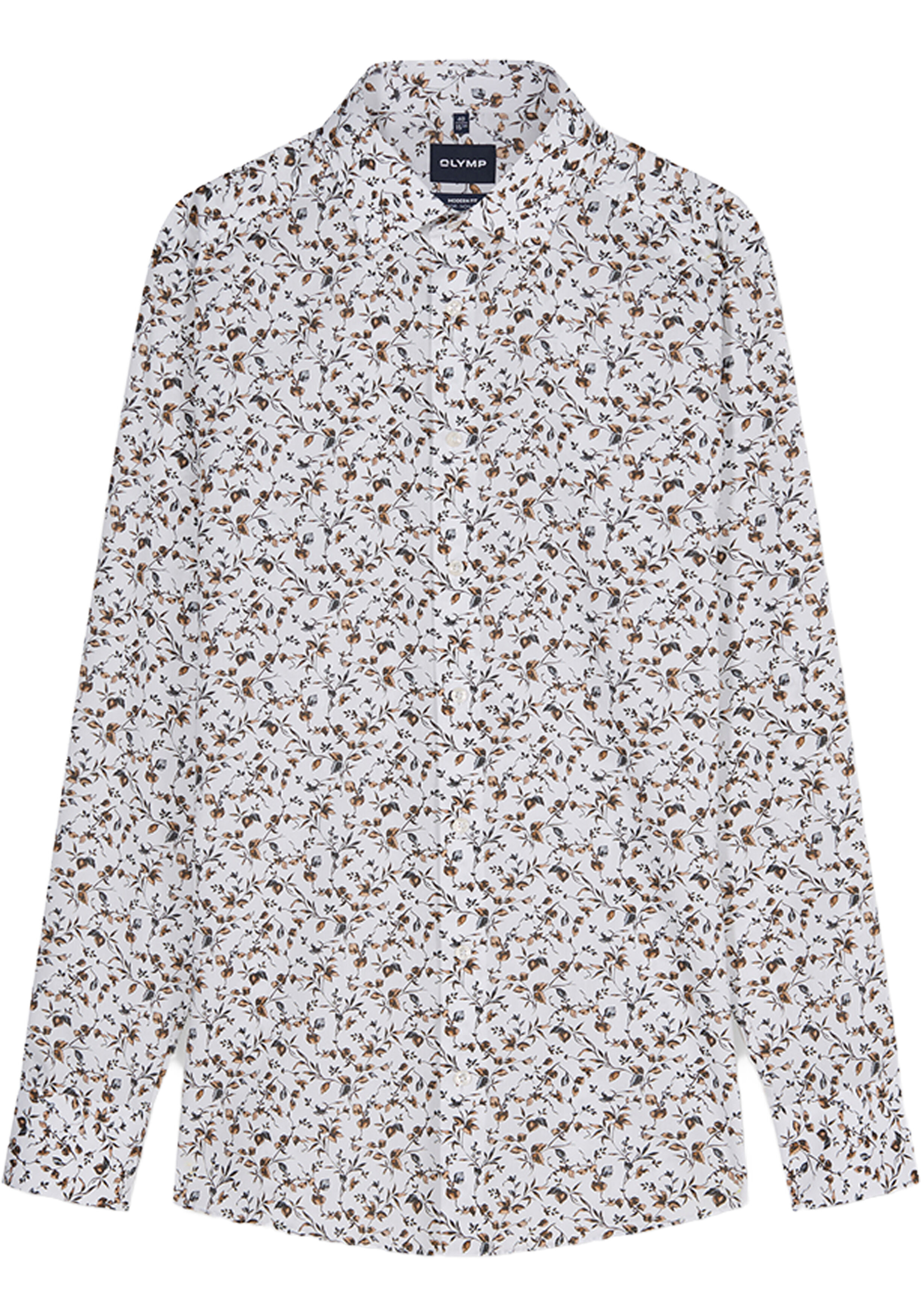 OLYMP Luxor modern fit overhemd, dobby, wit met groen en blauw dessin