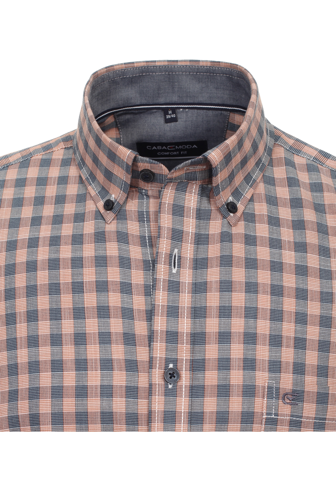 CASA MODA Sport casual fit overhemd, korte mouw, chambray, oranje geruit - 944199500-450 CASA MODA Sport casual fit overhemd, korte mouw, chambray, oranje geruit - 944199500-450