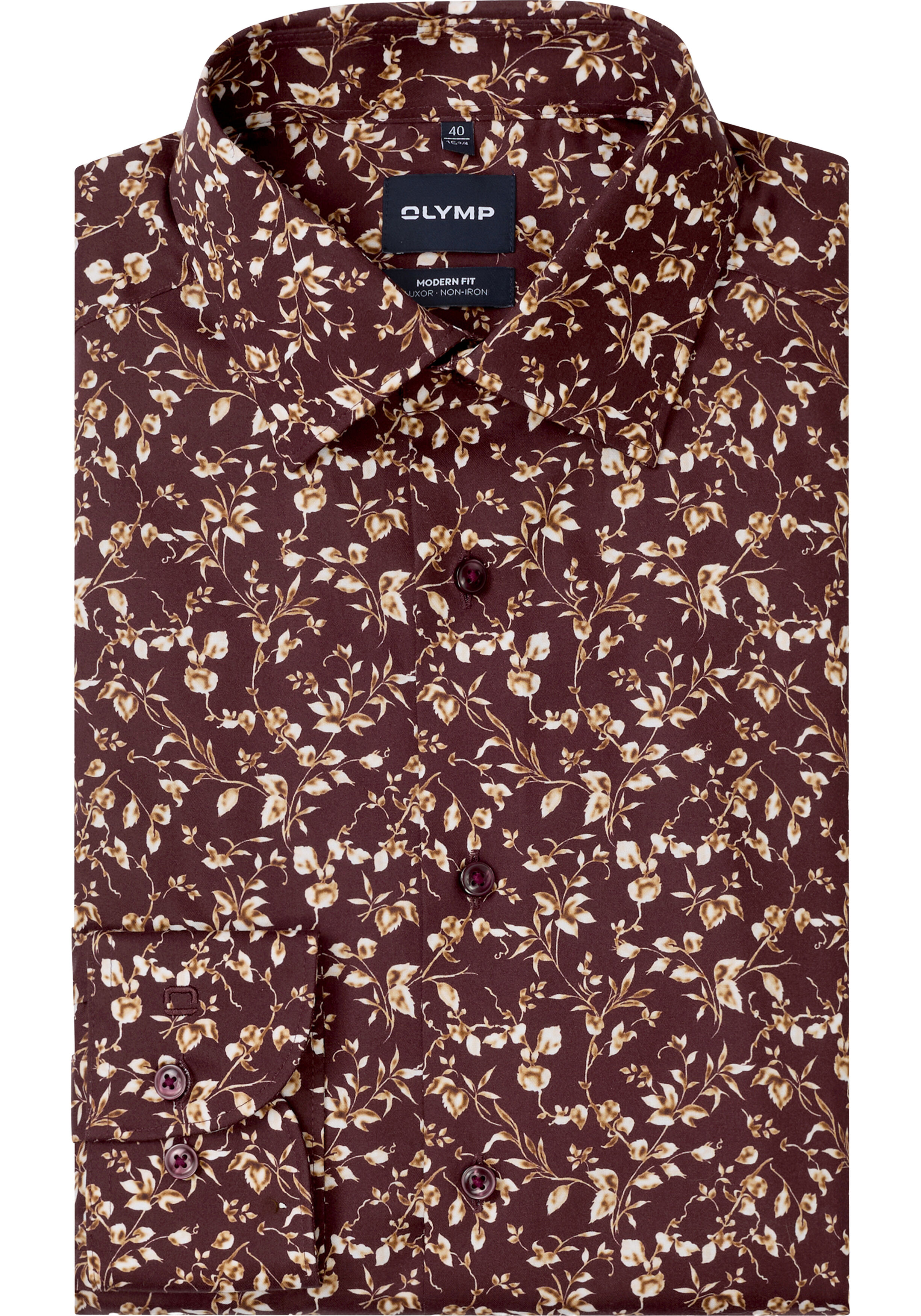 OLYMP Luxor modern fit overhemd, dobby, bordeaux rood dessin