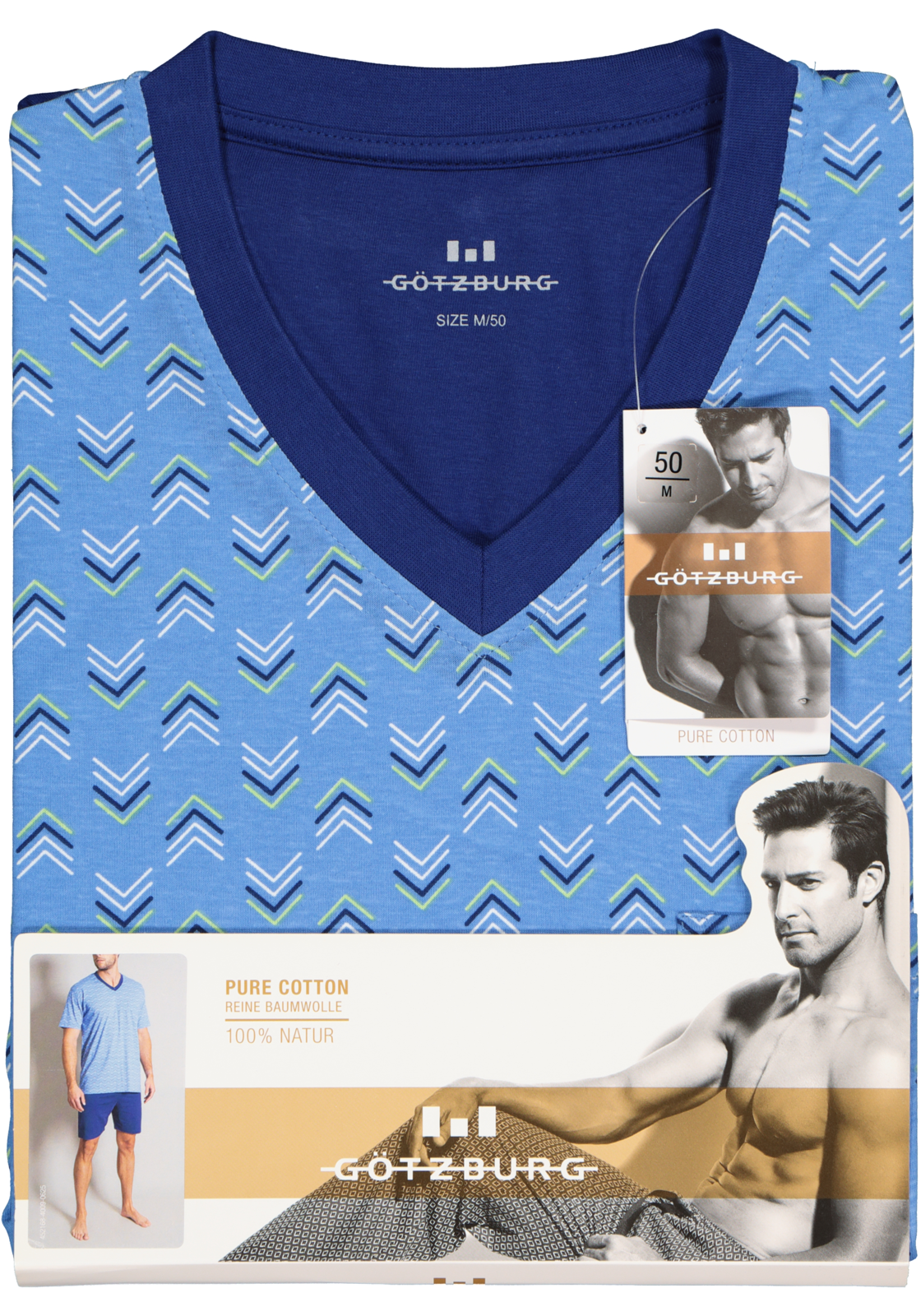 7-4060084179081_Gotzburg_Shortama_HR Gotzburg heren shortama V-hals, middenblauw dessin