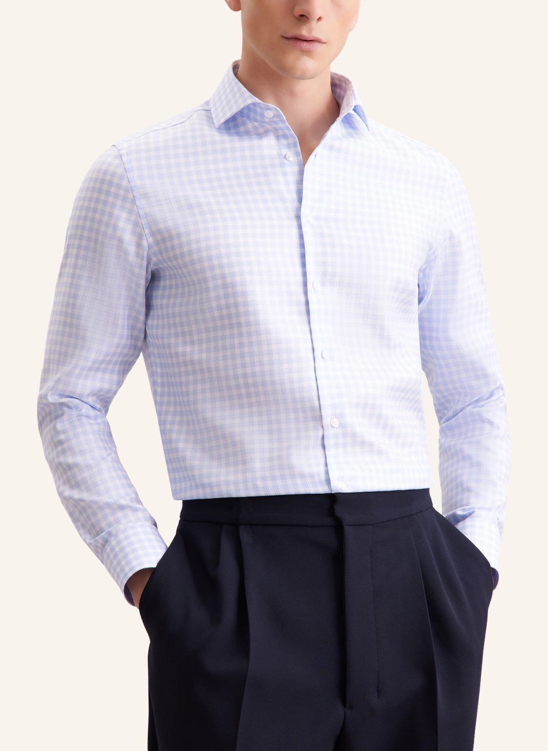 Seidensticker slim fit overhemd, popeline, blauw geruit