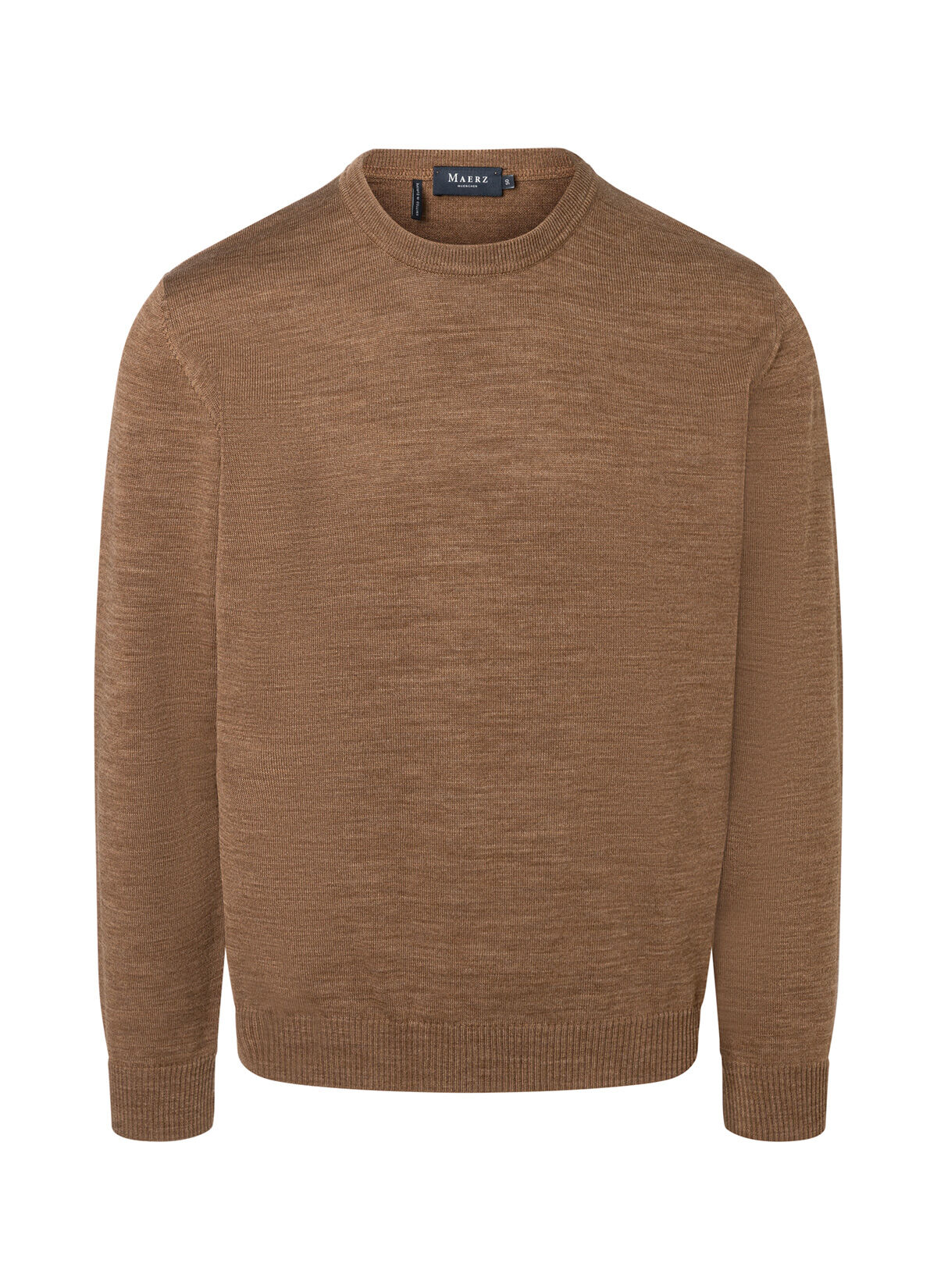 MAERZ Classic Fit heren trui met O-hals wol, bruin