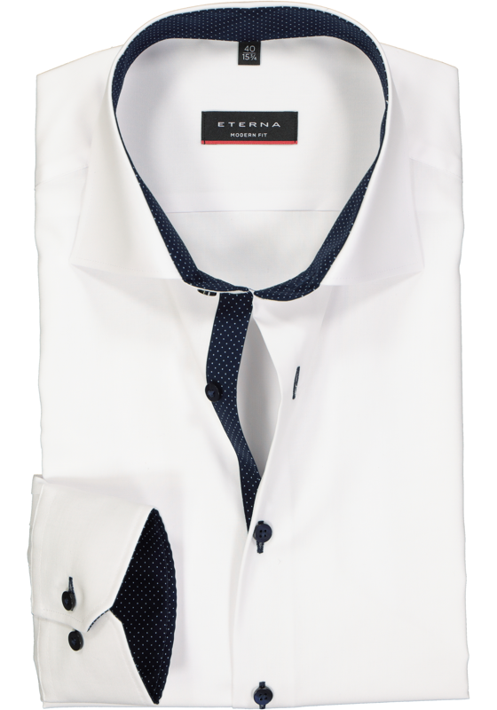 ETERNA modern fit overhemd, fijn Oxford heren overhemd, wit (blauw gestipt contrast) ETERNA modern fit overhemd, fijn Oxford heren overhemd, wit (blauw gestipt contrast)