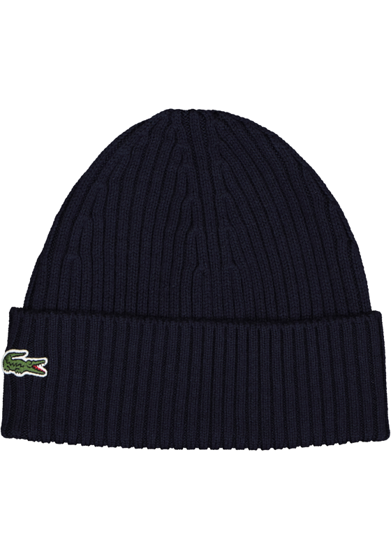 Lacoste muts wol, unisex gebreide muts, navy blauw Lacoste muts wol, unisex gebreide muts, navy blauw
