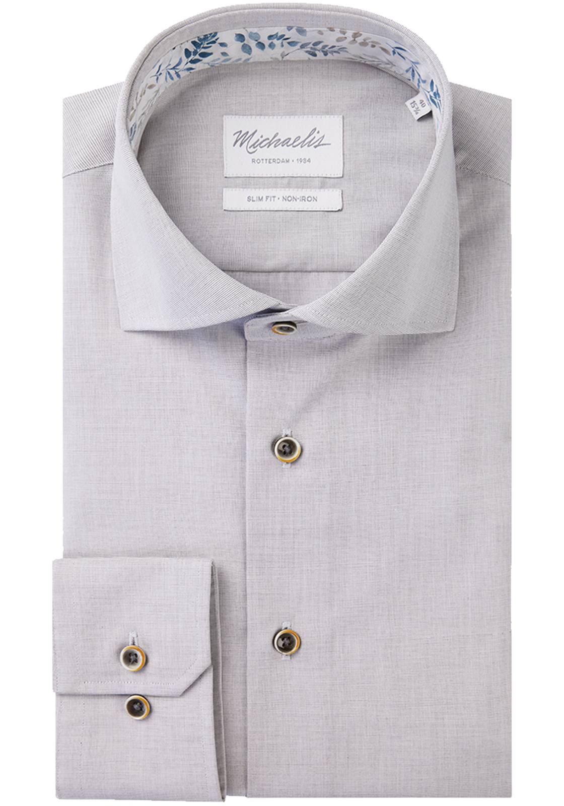 PMVH10001C Michaelis slim fit heren overhemd, structuur, heel lichtgrijs