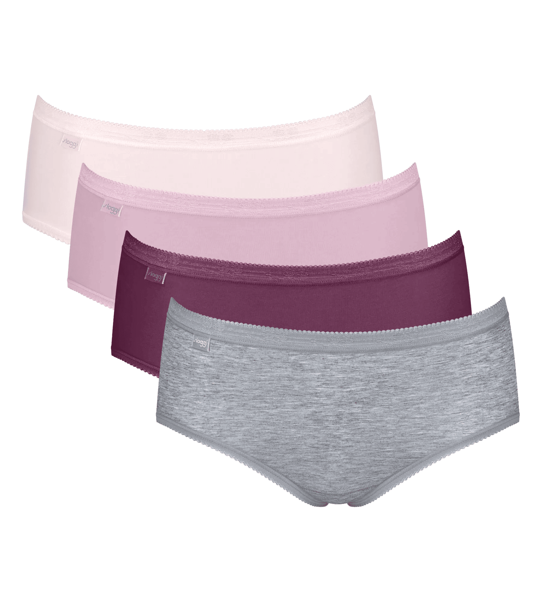 Sloggi Women Basic+ Midi (4-pack), dames slip, heel lichtroze, roze, aubergine en grijs