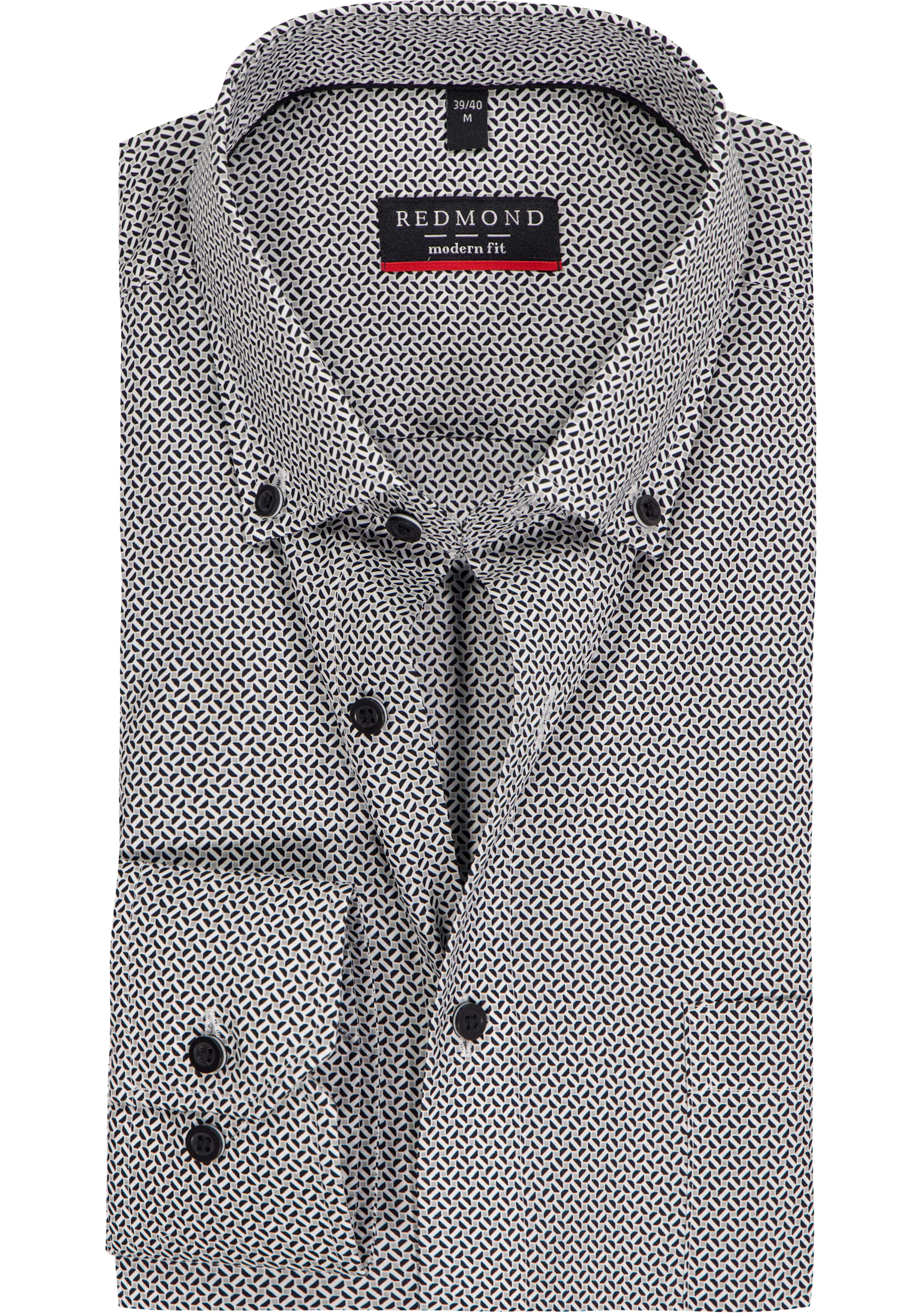 Redmond modern fit overhemd, popeline, zwart dessin