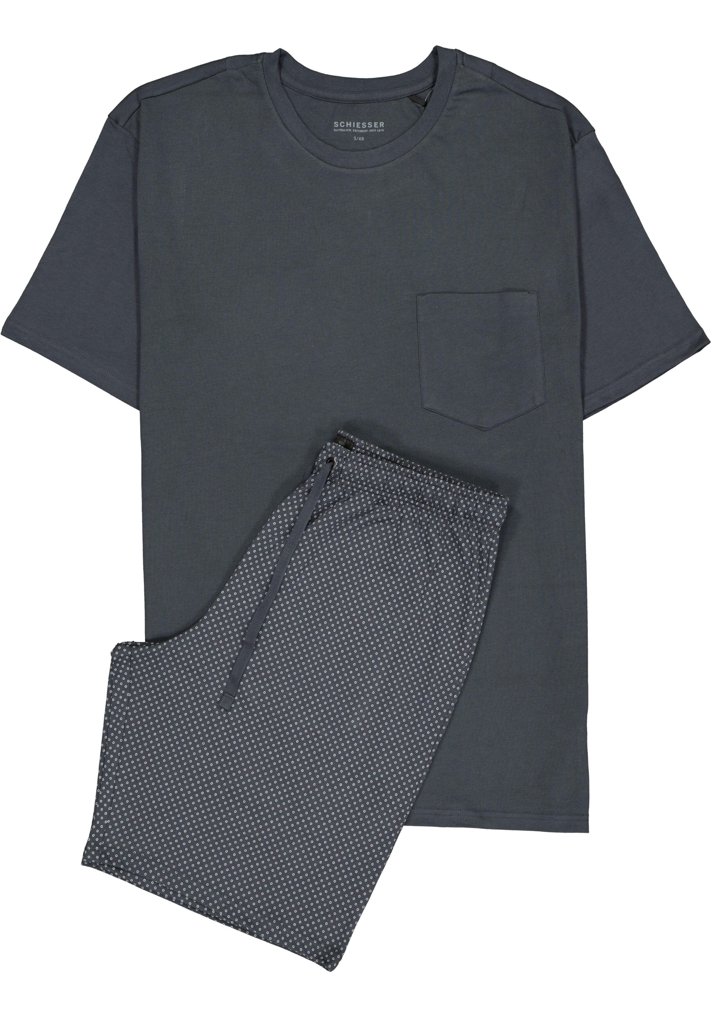 SCHIESSER heren shortama, O-hals, antraciet gestipt