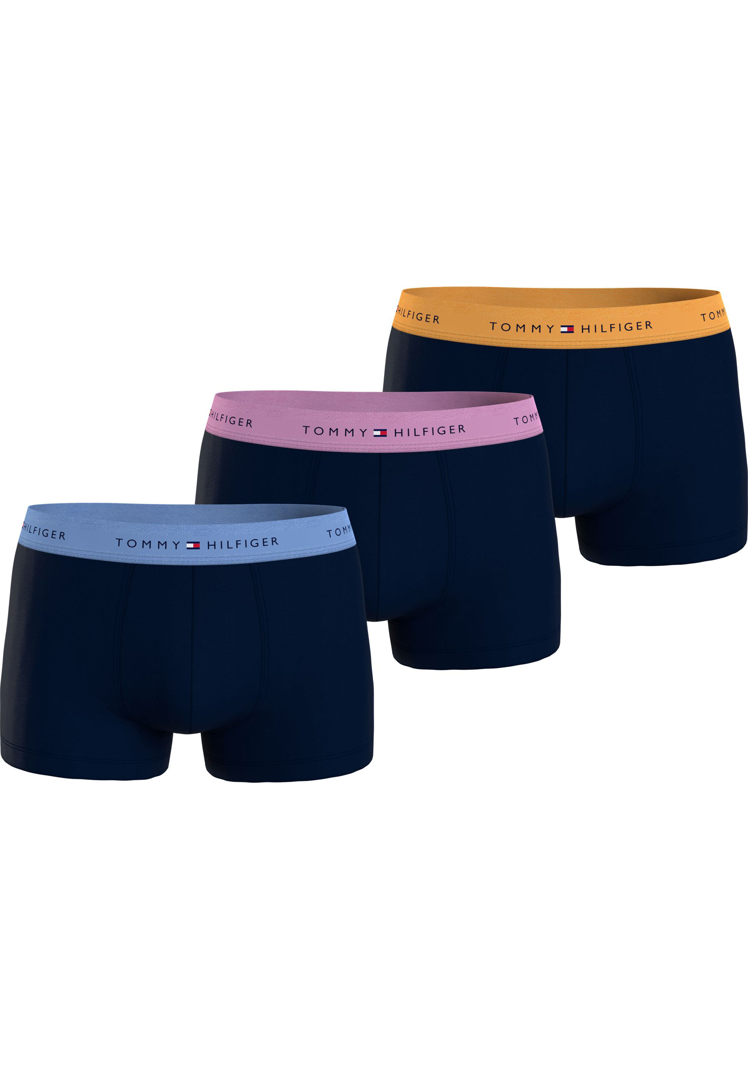 Tommy Hilfiger trunk (3-pack), heren boxers normale lengte, blauw met gekleurde tailleband