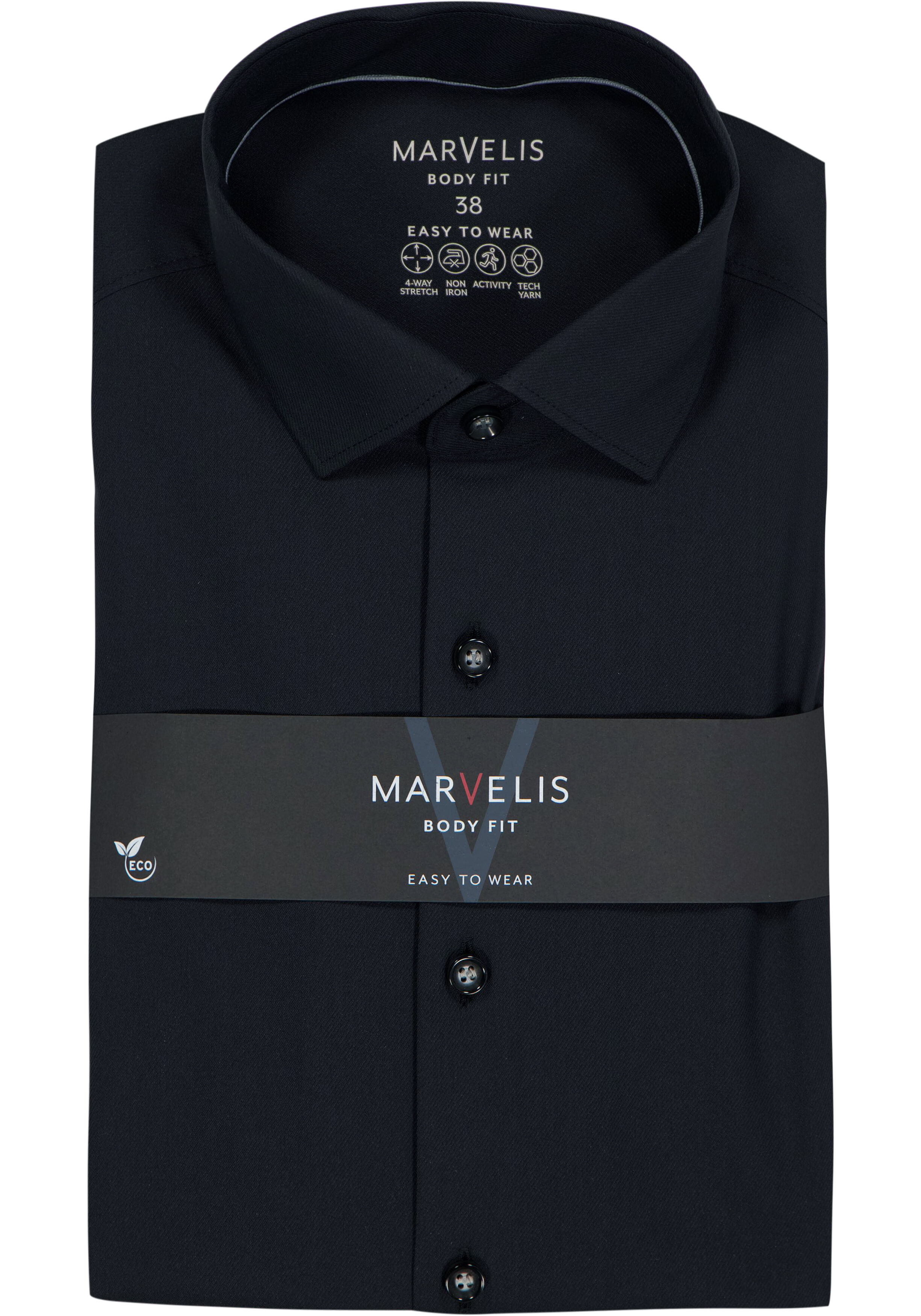 MARVELIS body fit overhemd, twill, zwart