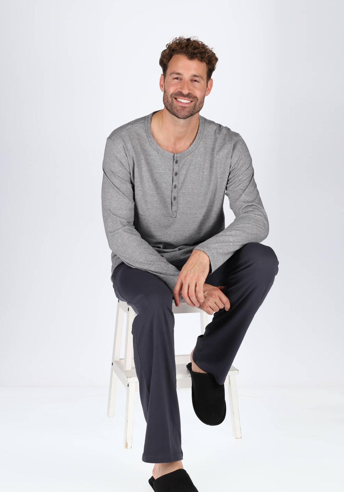 02-4007064784095-hemdvoorhem-Shoot_Auke_900138_mixed_brands-tm_juni_2028-schiesser-basis-159630-203_HR SCHIESSER heren pyjama, O-hals met knoopjes, grijs