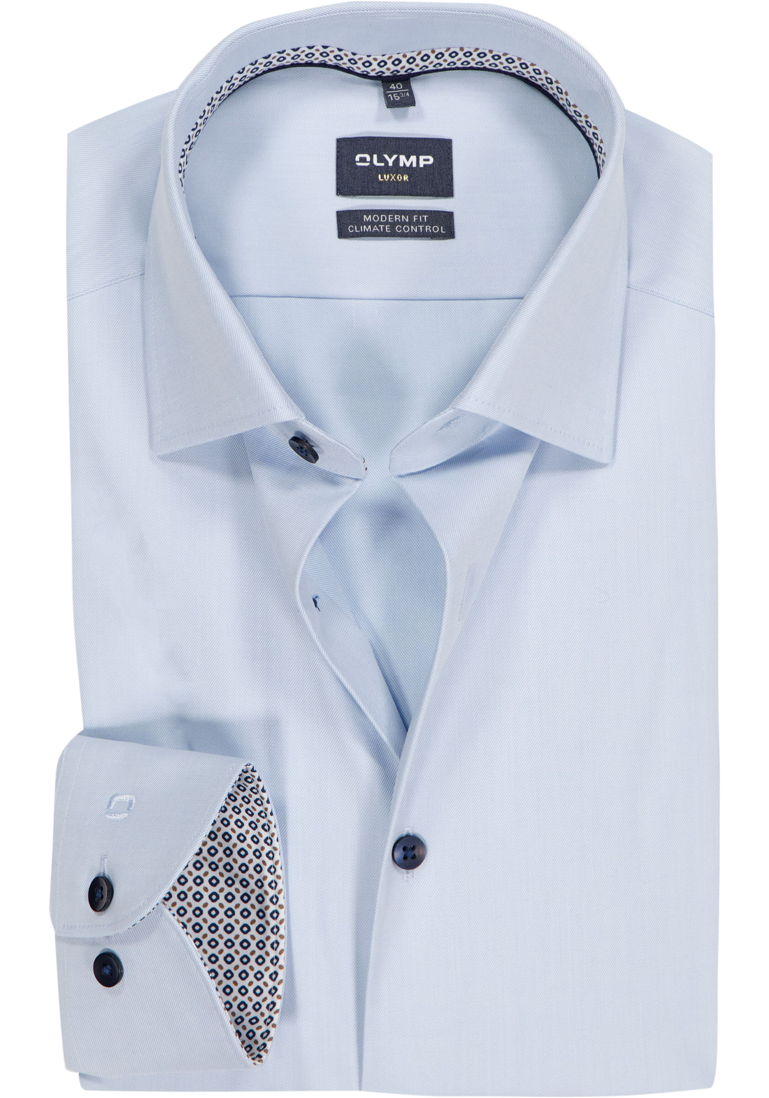 OLYMP 24/7 Luxor modern fit overhemd, twill, lichtblauw