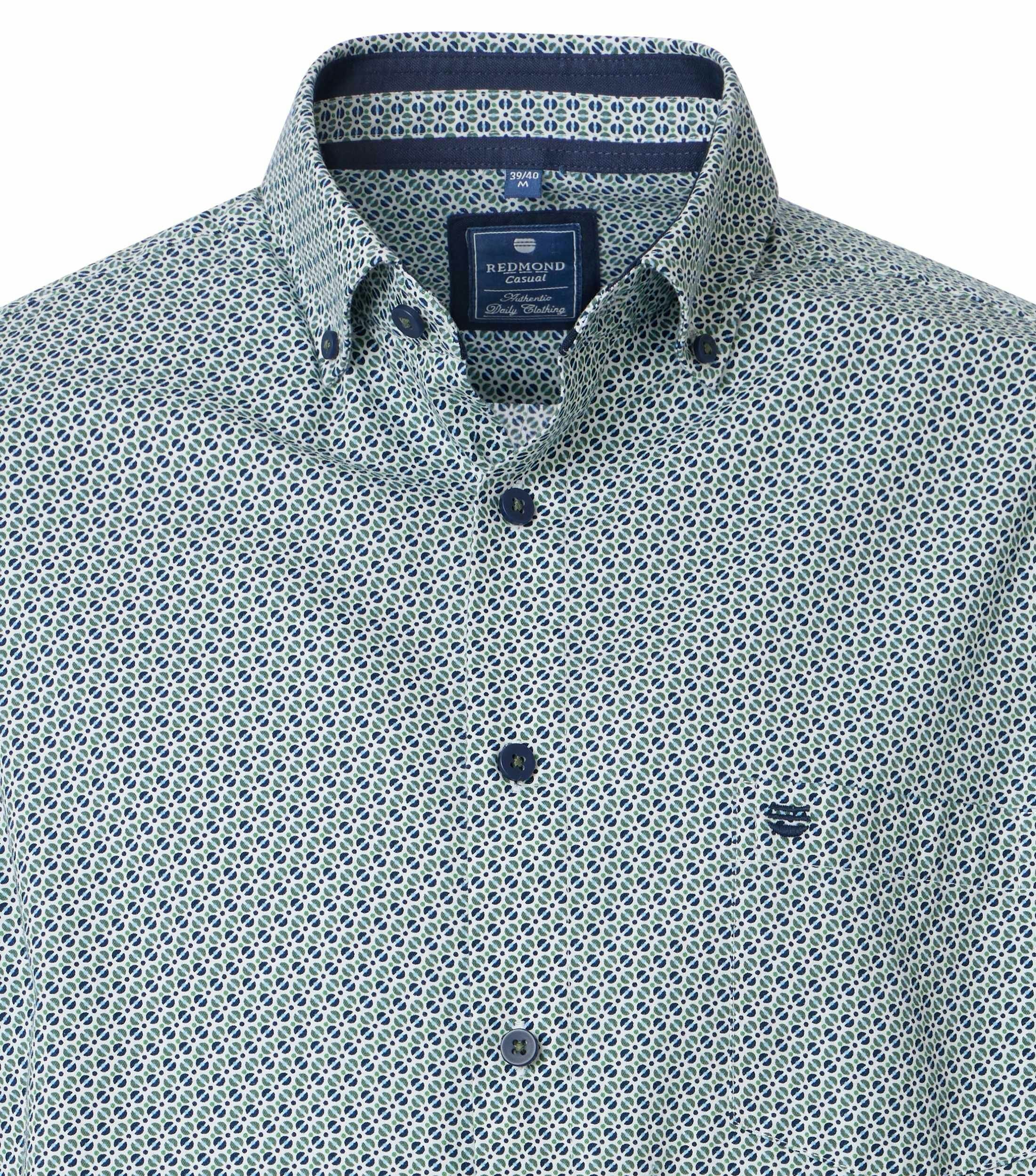 Redmond comfort fit overhemd, popeline, groen dessin
