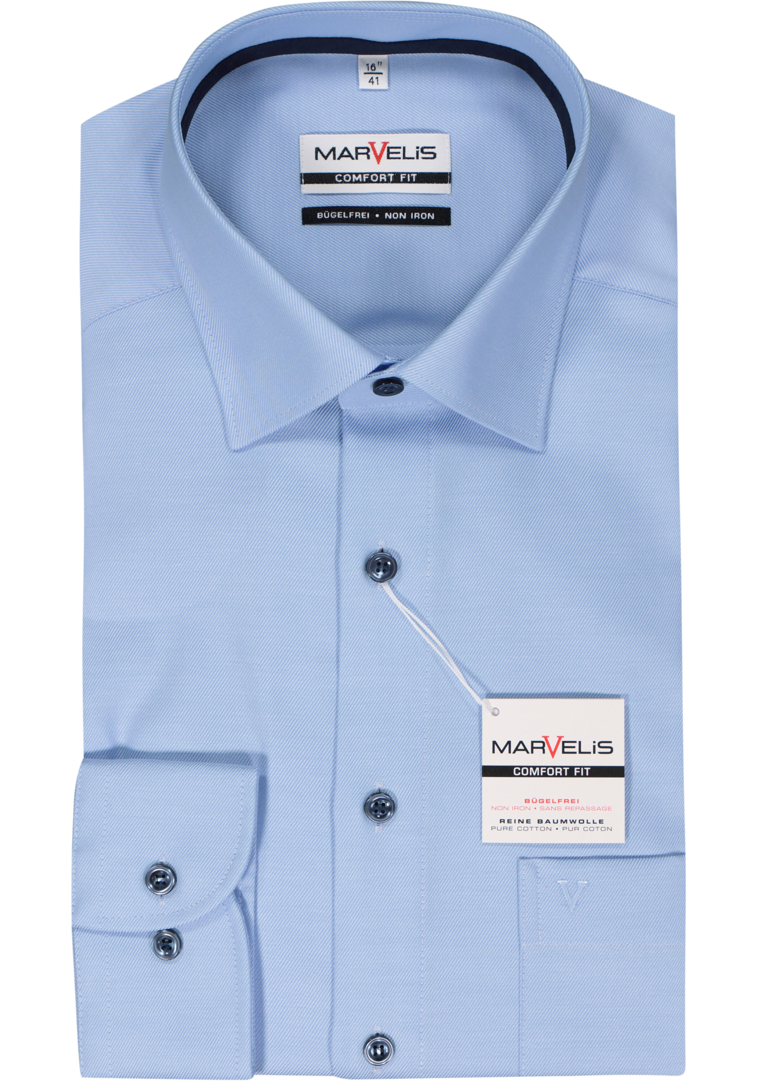 MARVELIS comfort fit overhemd, twill, lichtblauw