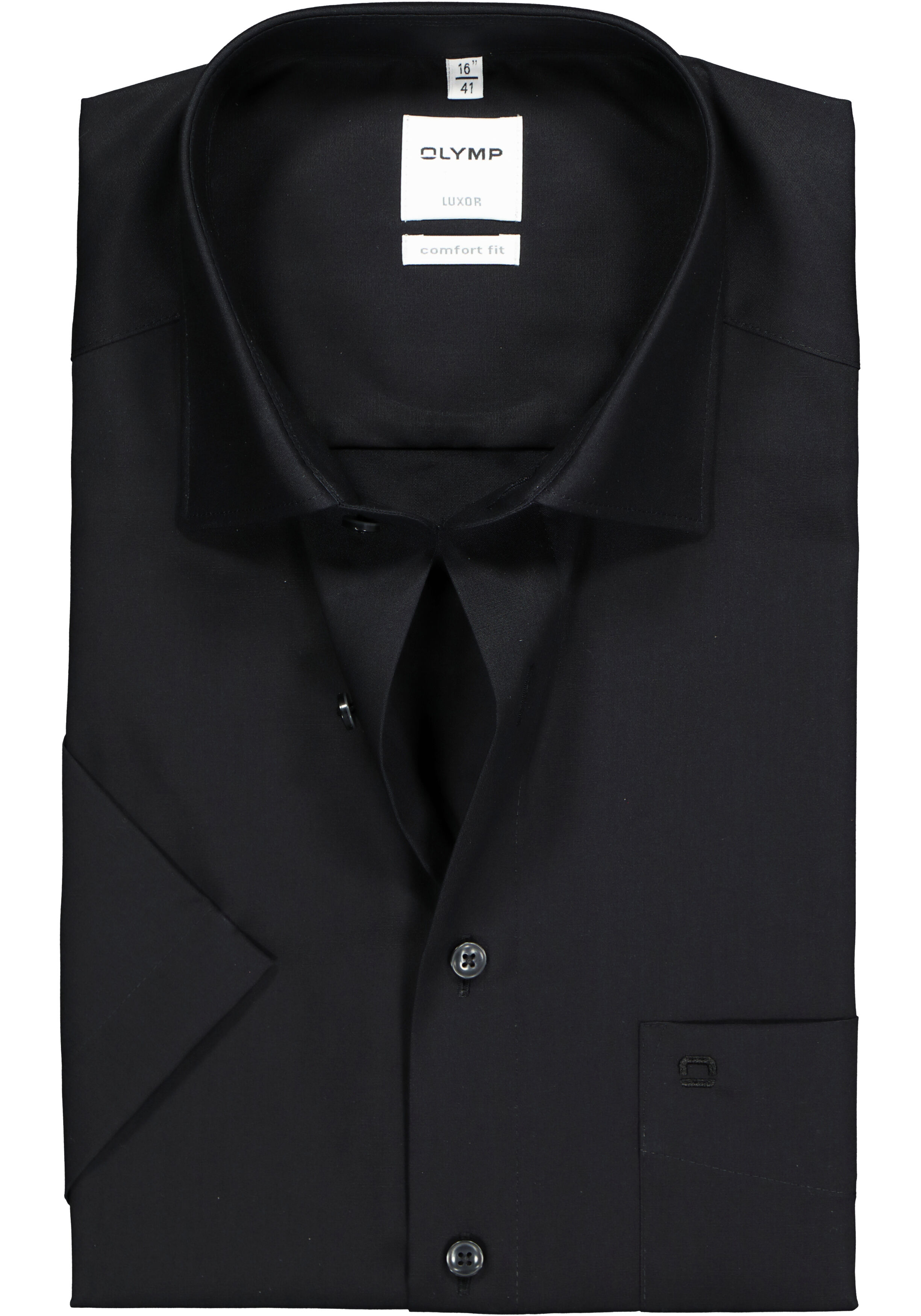 OLYMP Luxor comfort fit overhemd, korte mouwen, zwart