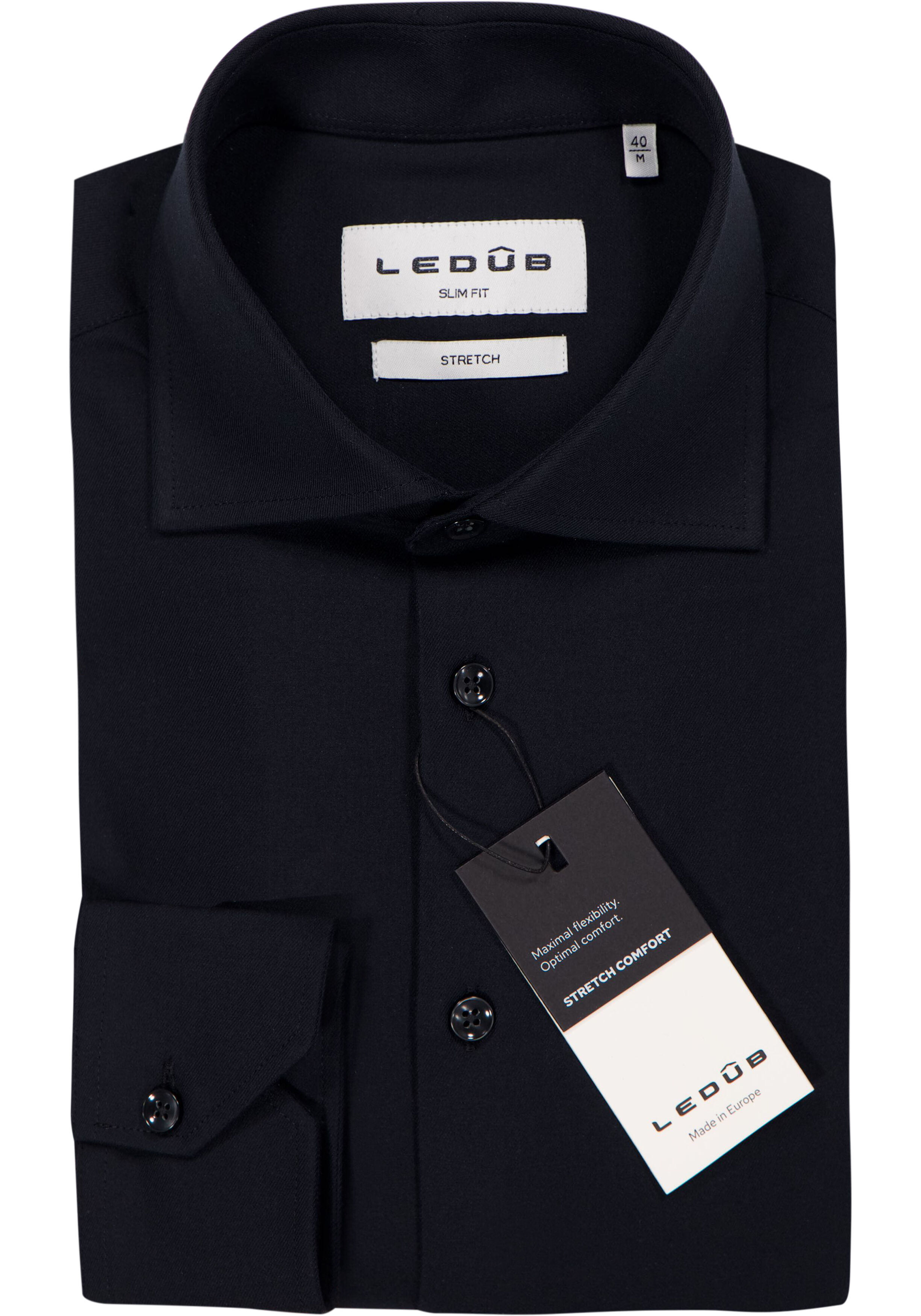 Ledub slim fit overhemd, popeline, zwart