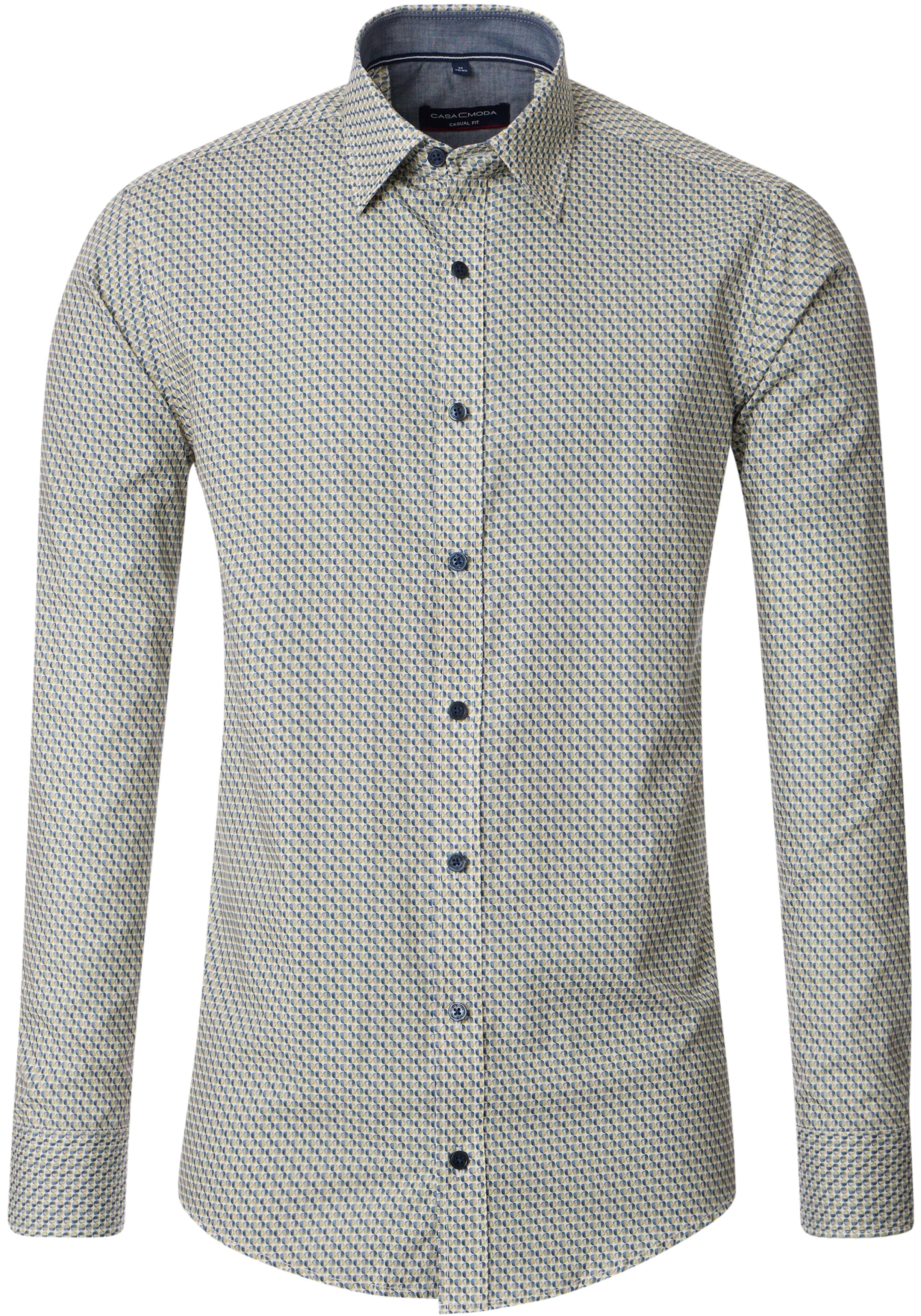 CASA MODA Sport casual fit overhemd, popeline, wit met blauw en geel dessin