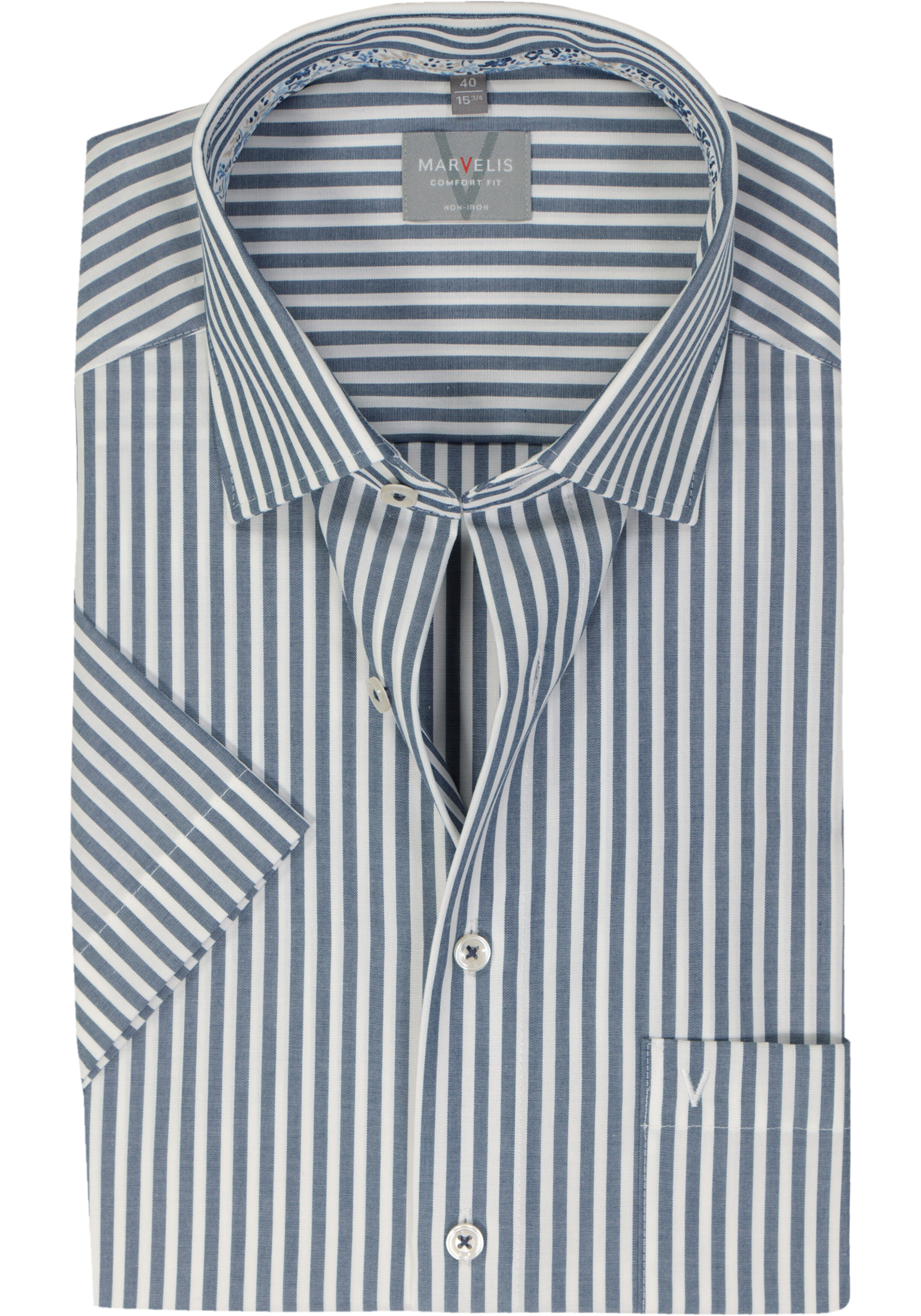 MARVELIS comfort fit overhemd, korte mouw, popeline, donkerblauw gestreept