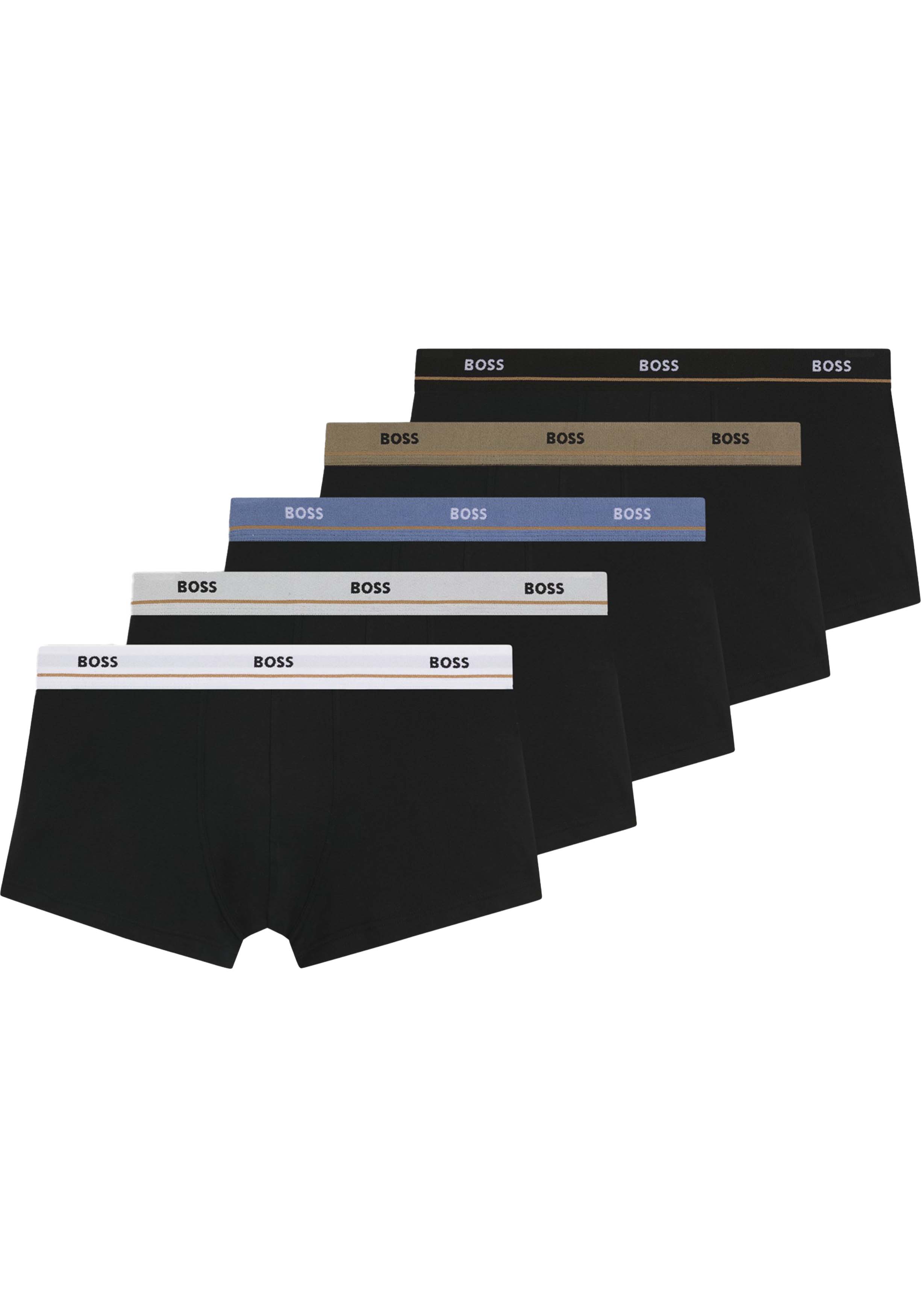 HUGO BOSS Essential trunks (5-pack), heren boxers kort, zwart met gekleurde tailleband