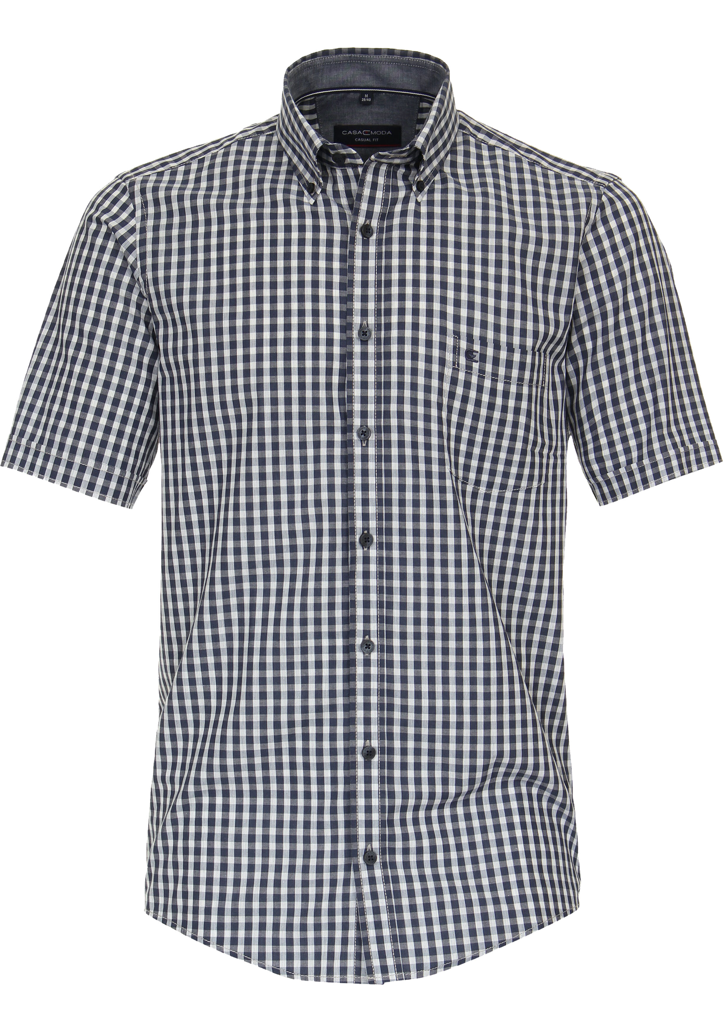 CASA MODA Sport casual fit overhemd, korte mouw, structuur, blauw geruit