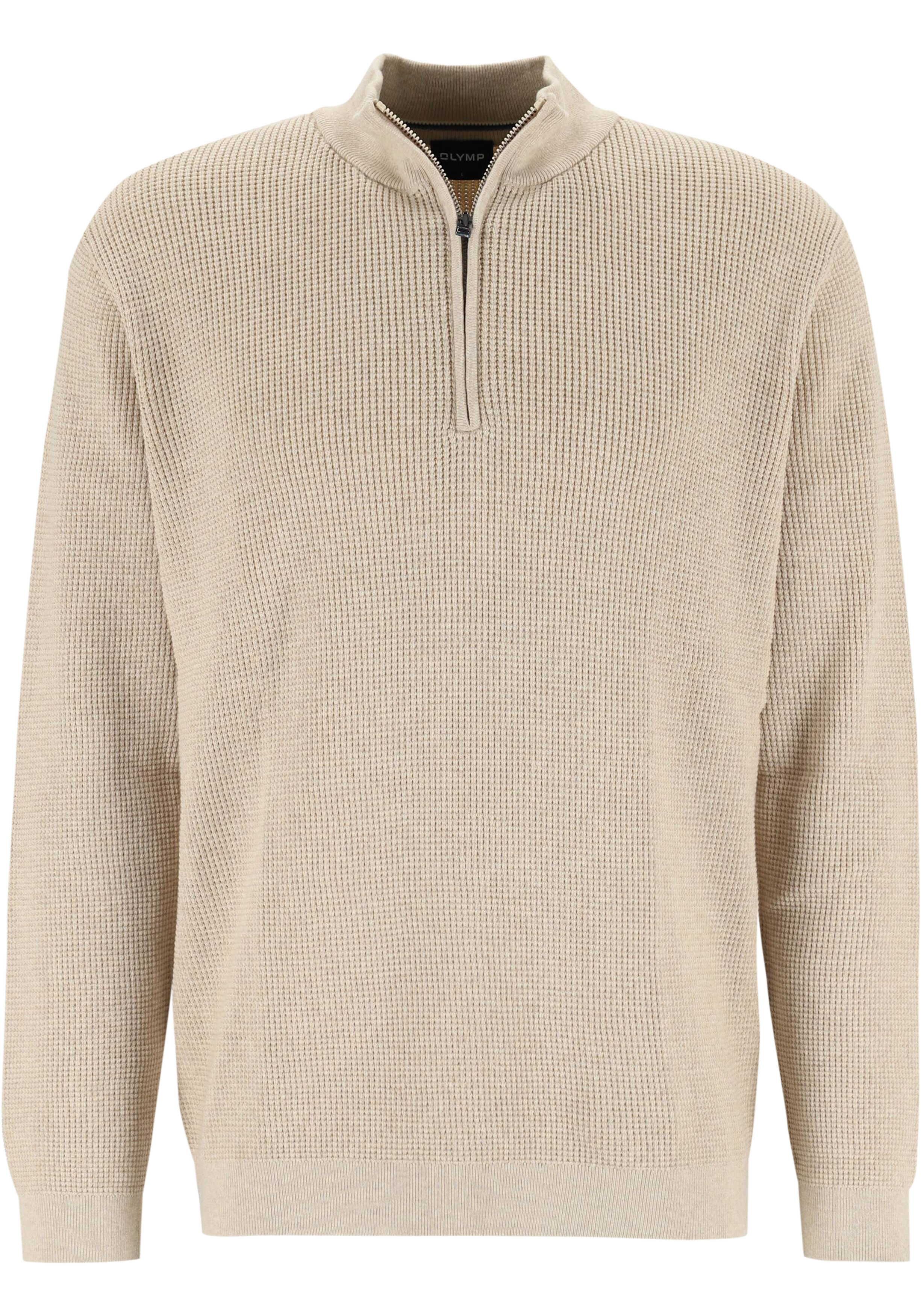 OLYMP Casual modern fit half zip trui katoen, korte rits, beige