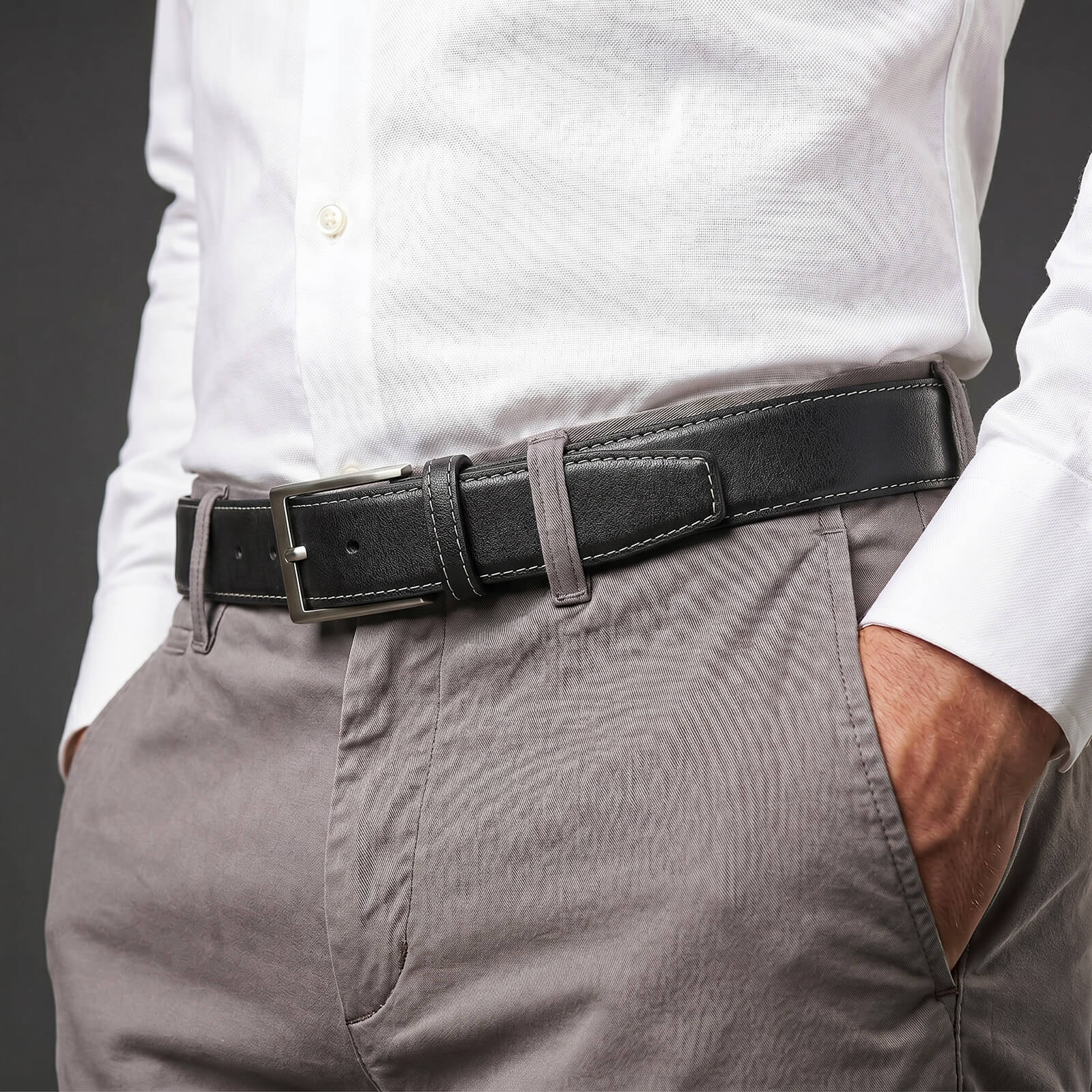 LINDENMANN leren heren riem, grijs