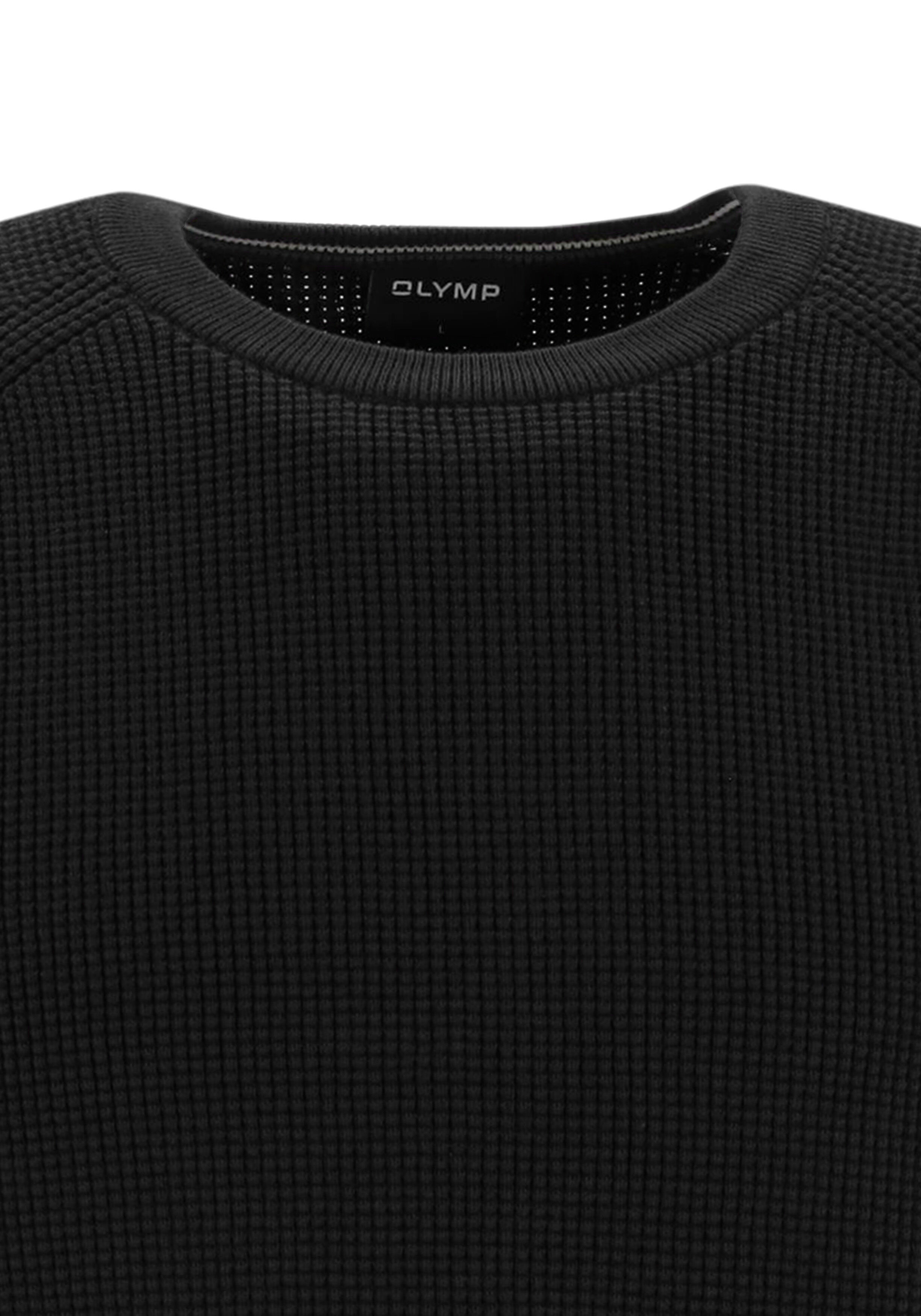 OLYMP Casual modern fit trui structuur, katoenmengsel, O-hals, zwart