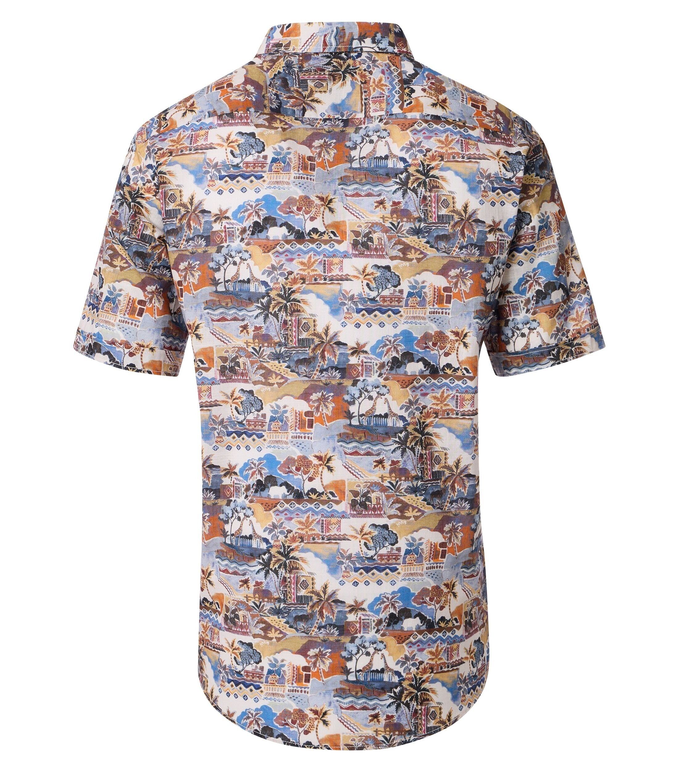 CASA MODA Sport casual fit overhemd, chambray, wit met blauw, beige en oranje dessin