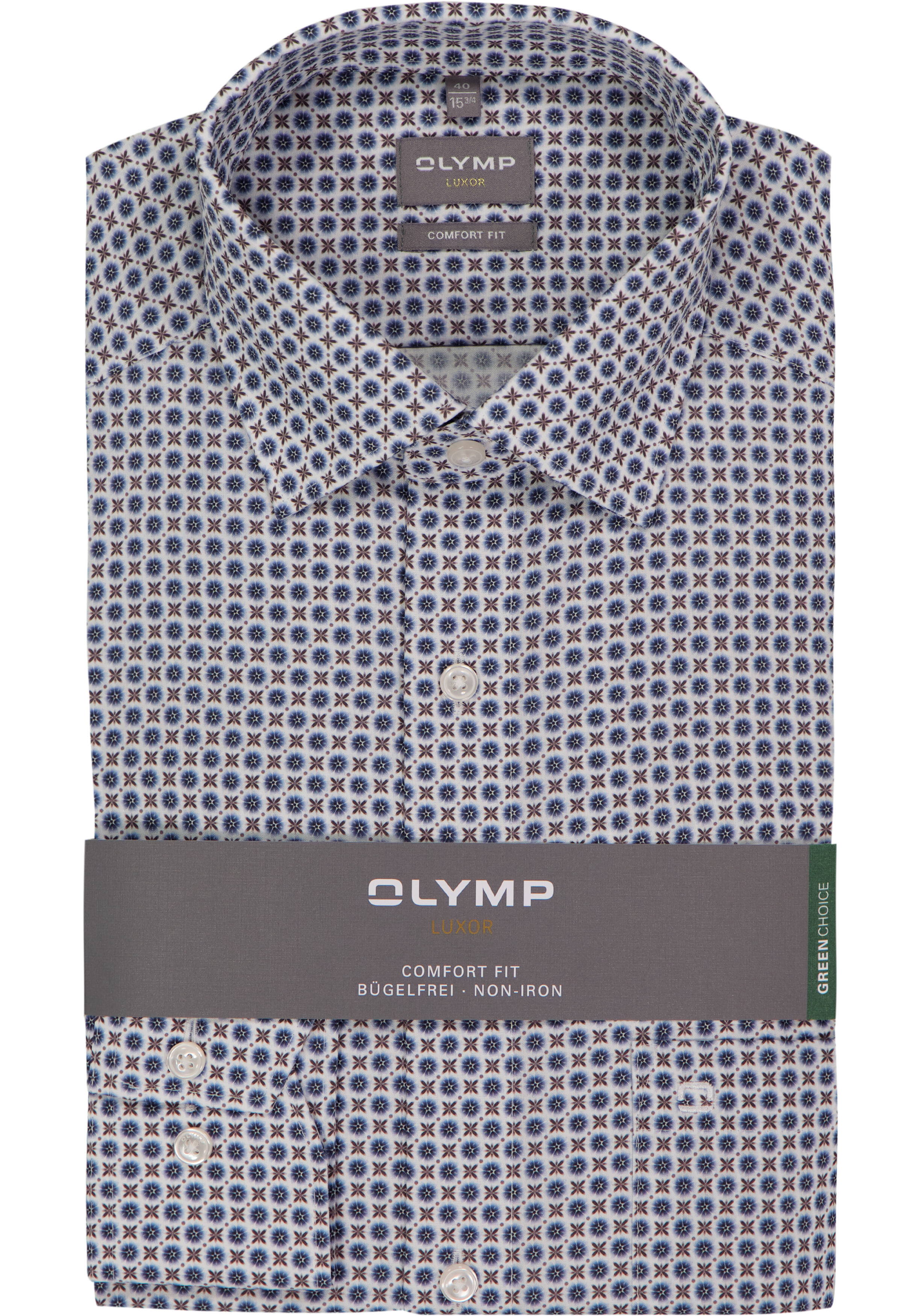 OLYMP Luxor comfort fit overhemd, popeline, marine blauw dessin